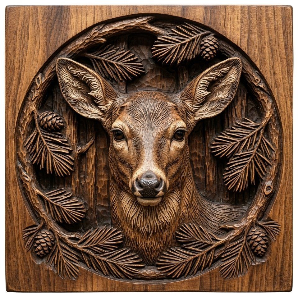 Majestic Doe Pine Wreath CNC Relief STL bas-relief STL — view 4