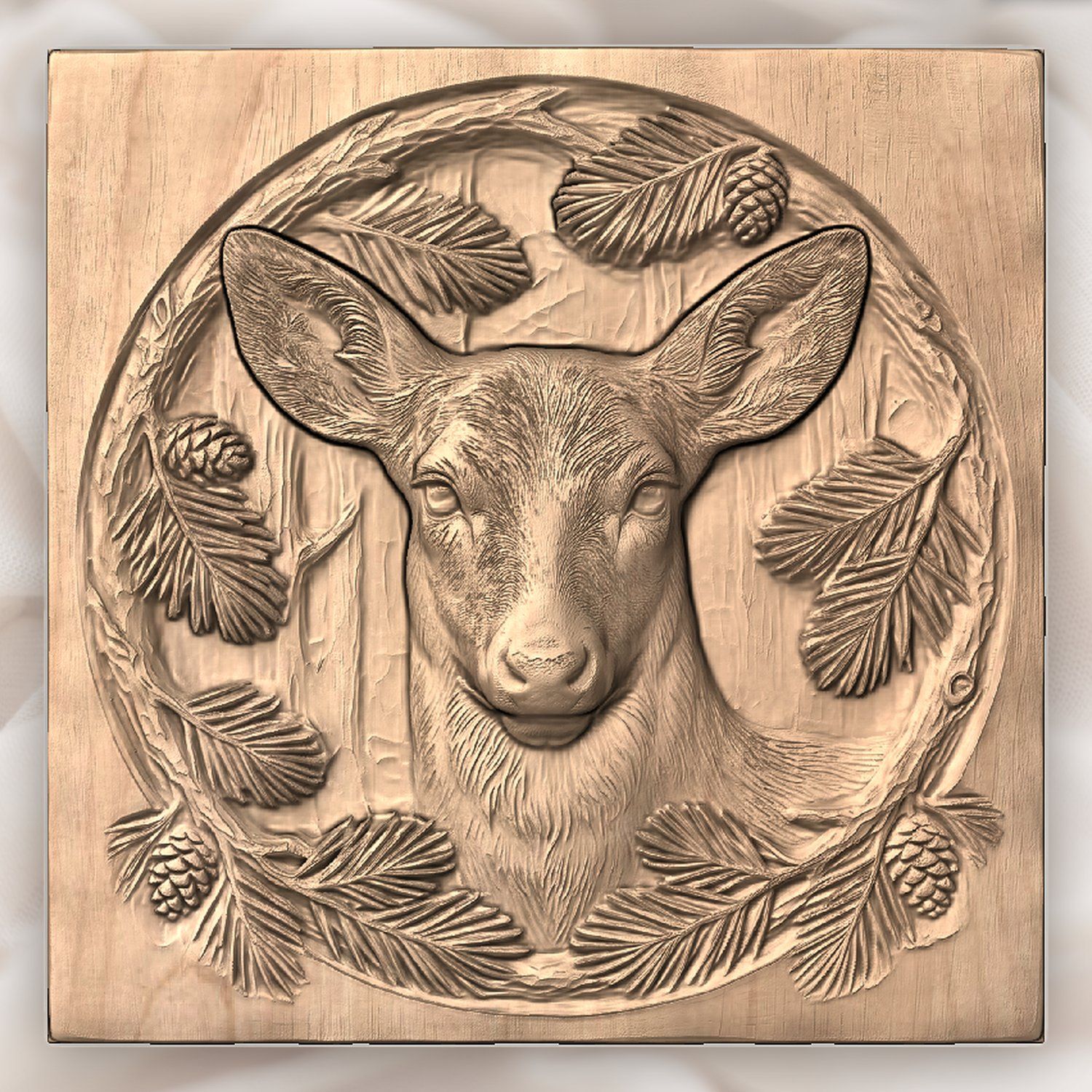 Majestic Doe Pine Wreath CNC Relief STL bas-relief STL — view 5