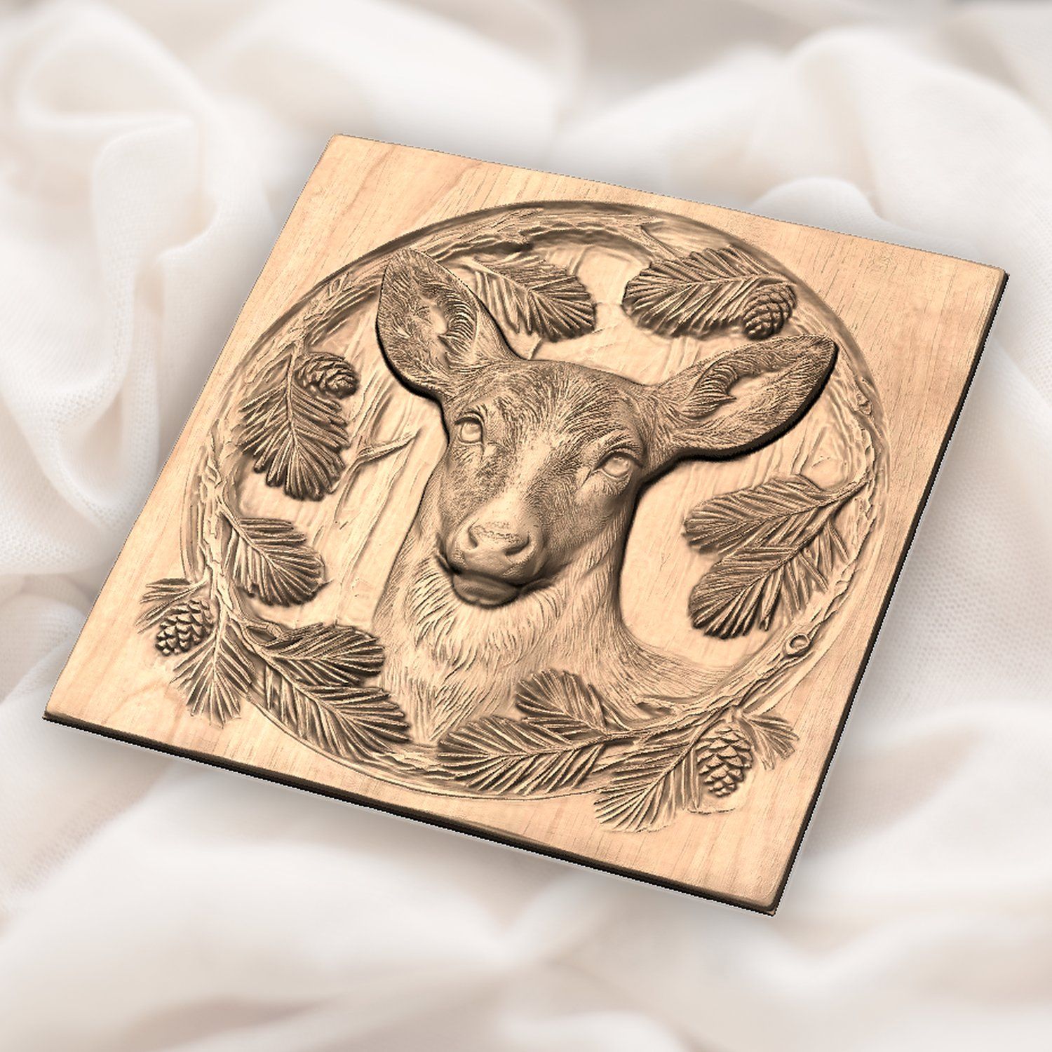 Majestic Doe Pine Wreath CNC Relief STL bas-relief STL — view 6