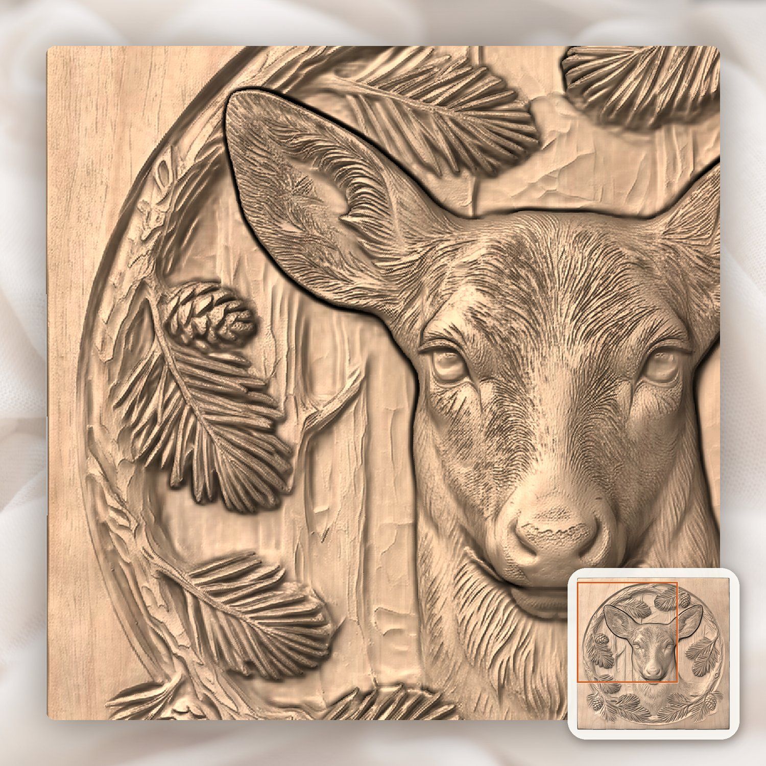 Majestic Doe Pine Wreath CNC Relief STL bas-relief STL — view 7