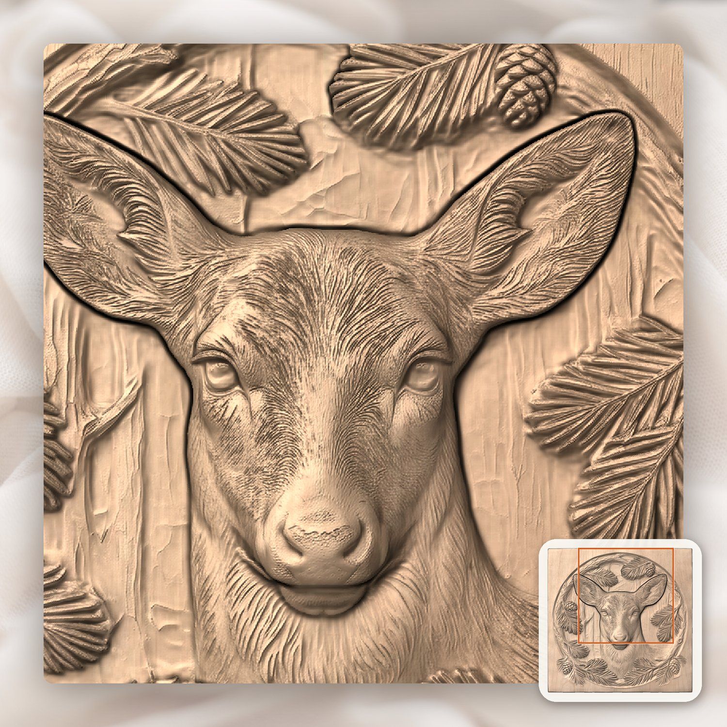 Majestic Doe Pine Wreath CNC Relief STL bas-relief STL — view 8