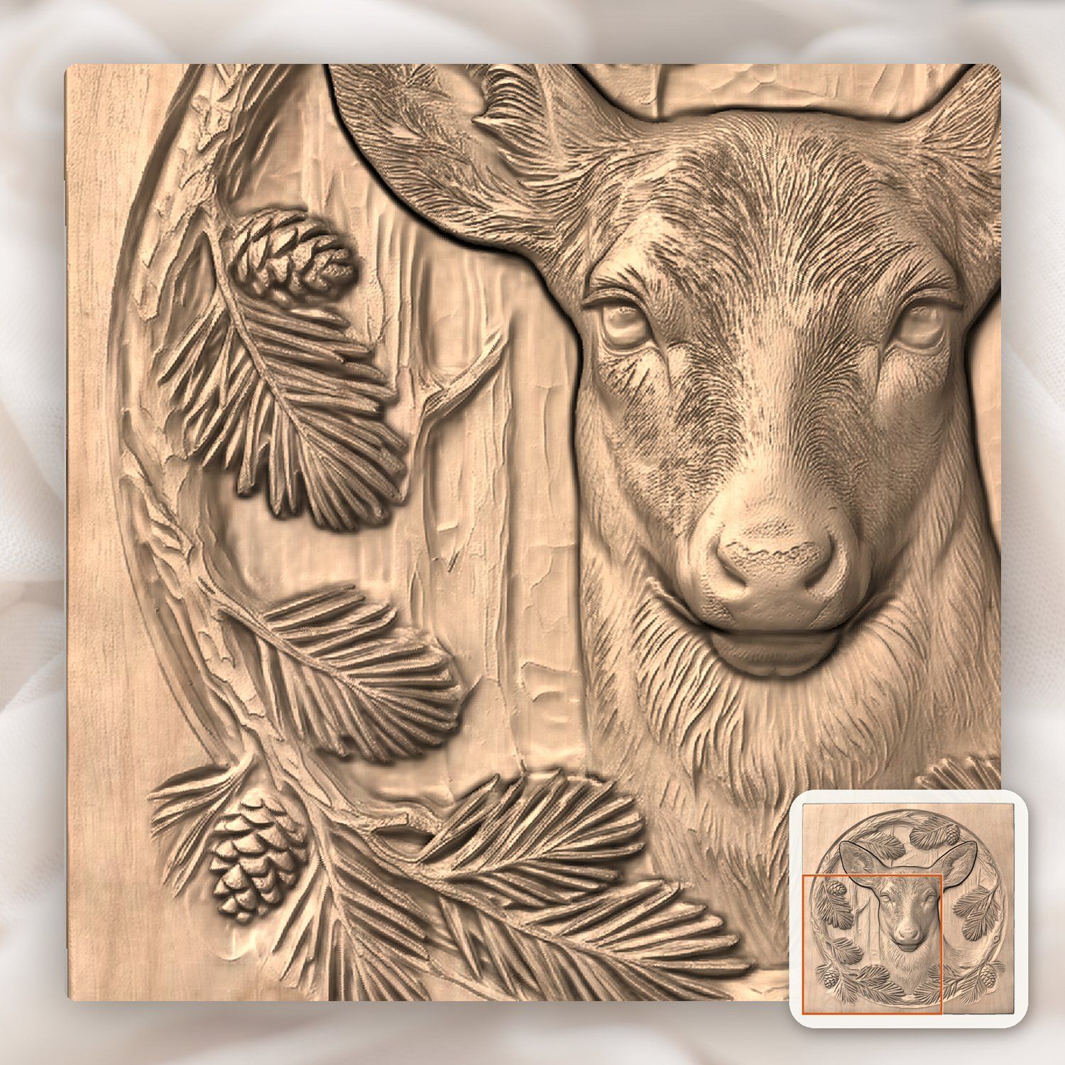 Majestic Doe Pine Wreath CNC Relief STL bas-relief STL — view 9