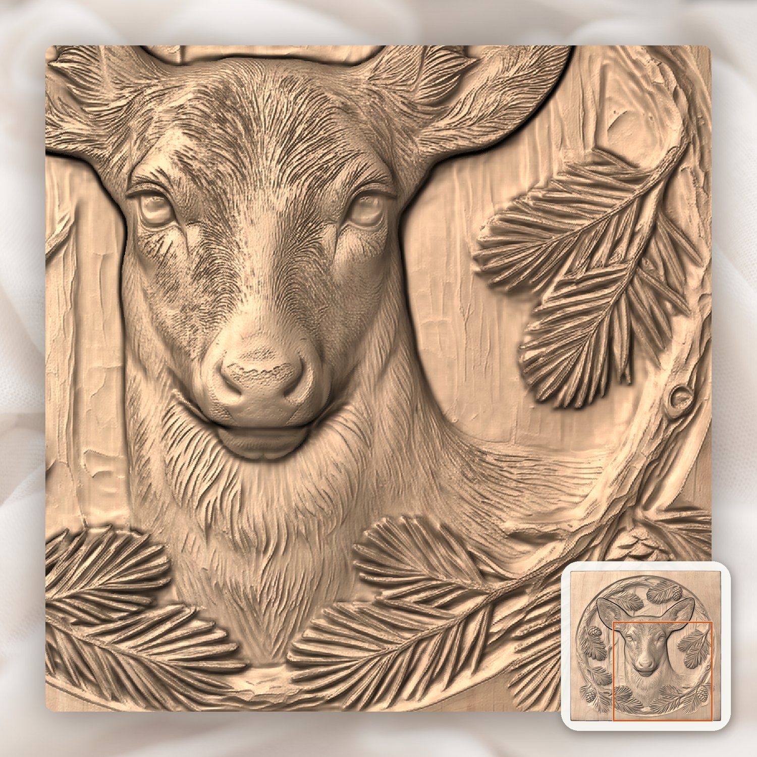 Majestic Doe Pine Wreath CNC Relief STL bas-relief STL — view 10