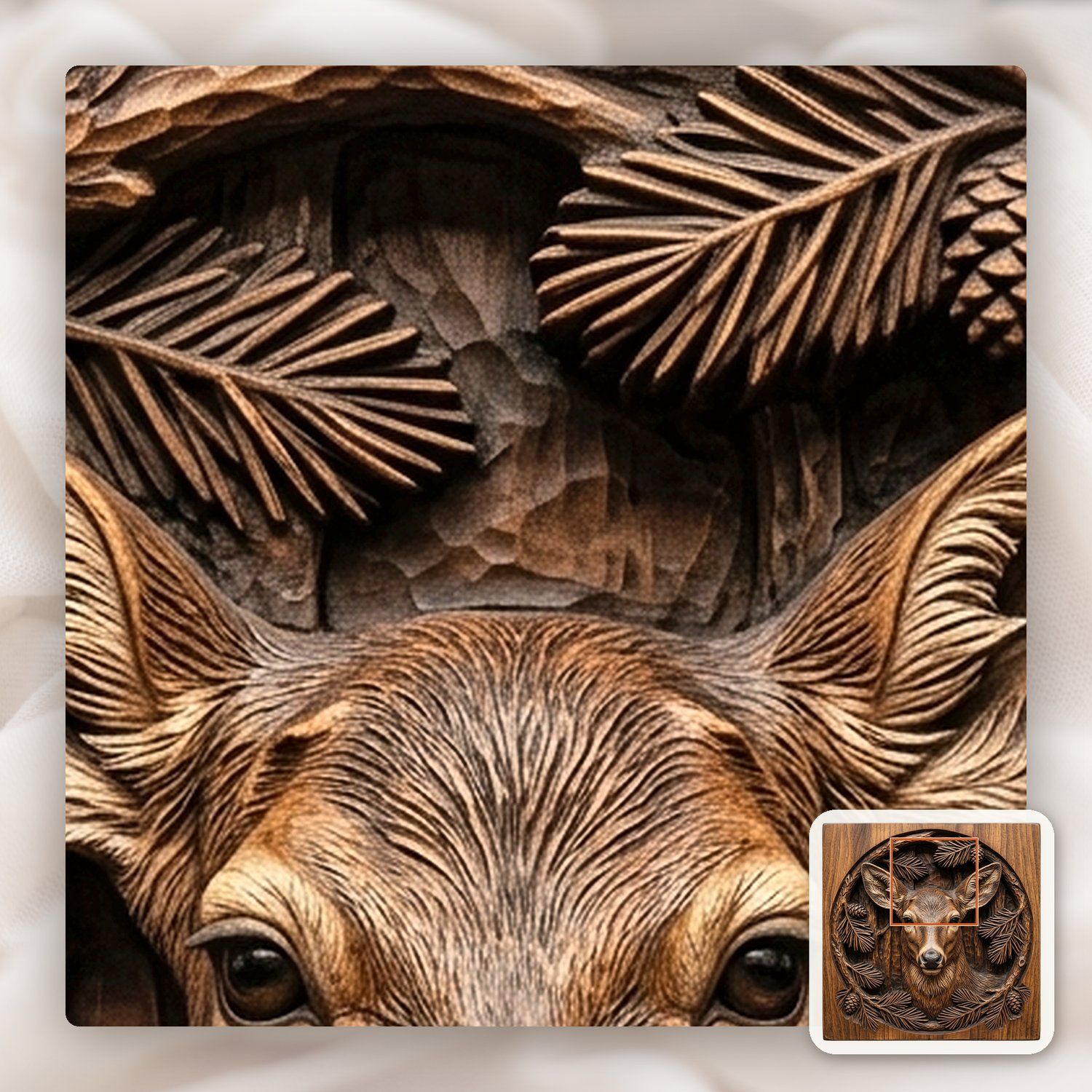 Majestic Doe Pine Wreath CNC Relief STL bas-relief STL — view 11