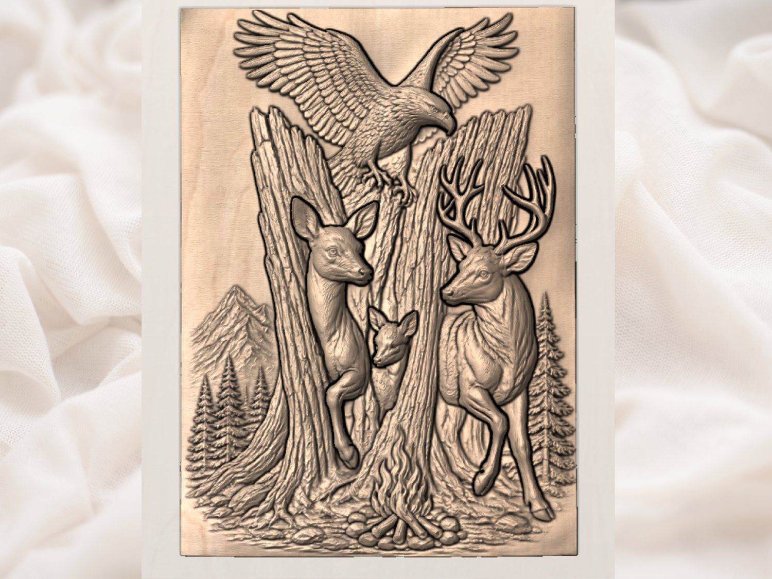 Majestic Eagle and Deer Forest Wilderness CNC Relief STL bas-relief STL — view 2