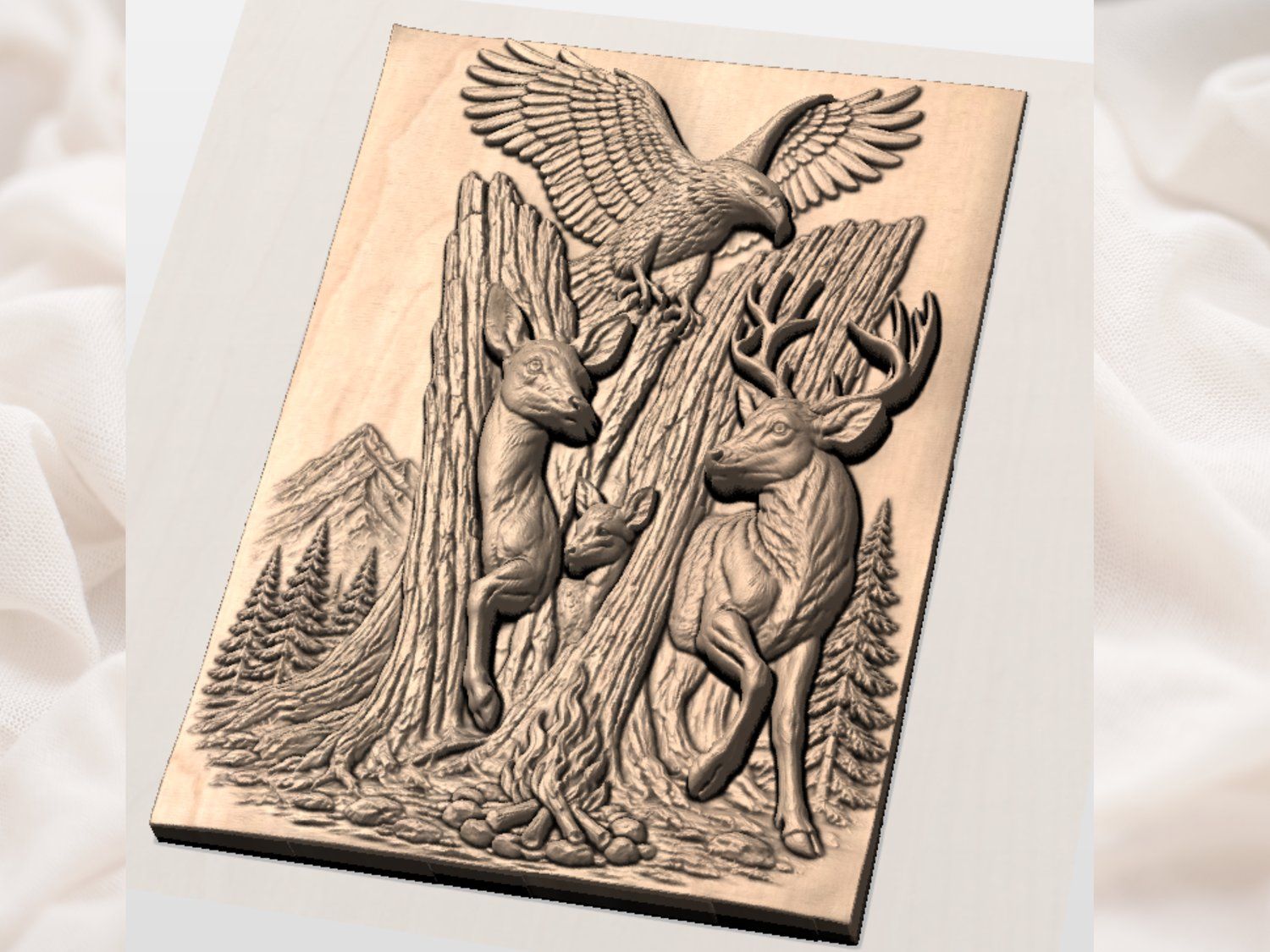 Majestic Eagle and Deer Forest Wilderness CNC Relief STL bas-relief STL — view 3