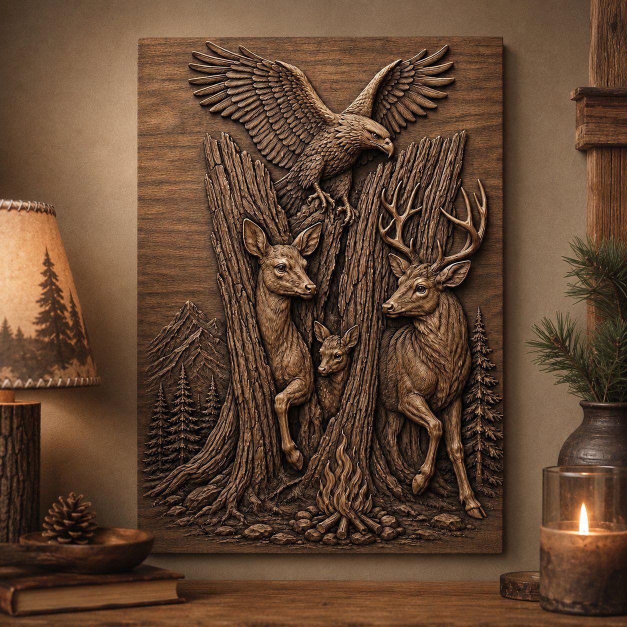 Majestic Eagle and Deer Forest Wilderness CNC Relief STL bas-relief STL — view 4