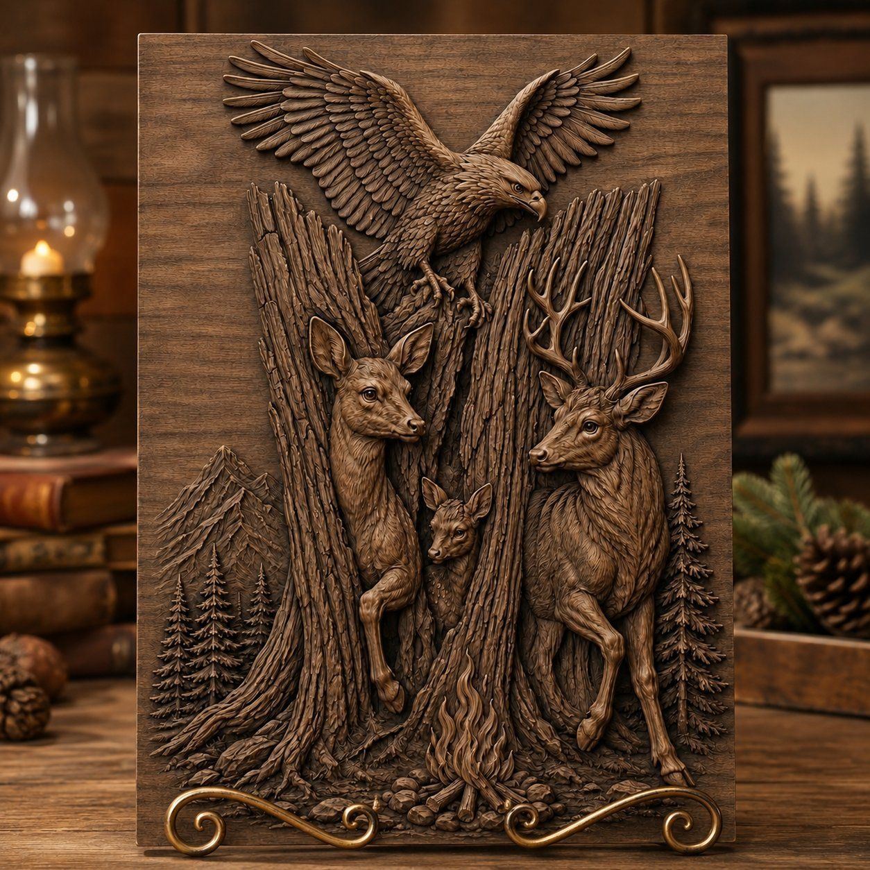 Majestic Eagle and Deer Forest Wilderness CNC Relief STL bas-relief STL — view 5