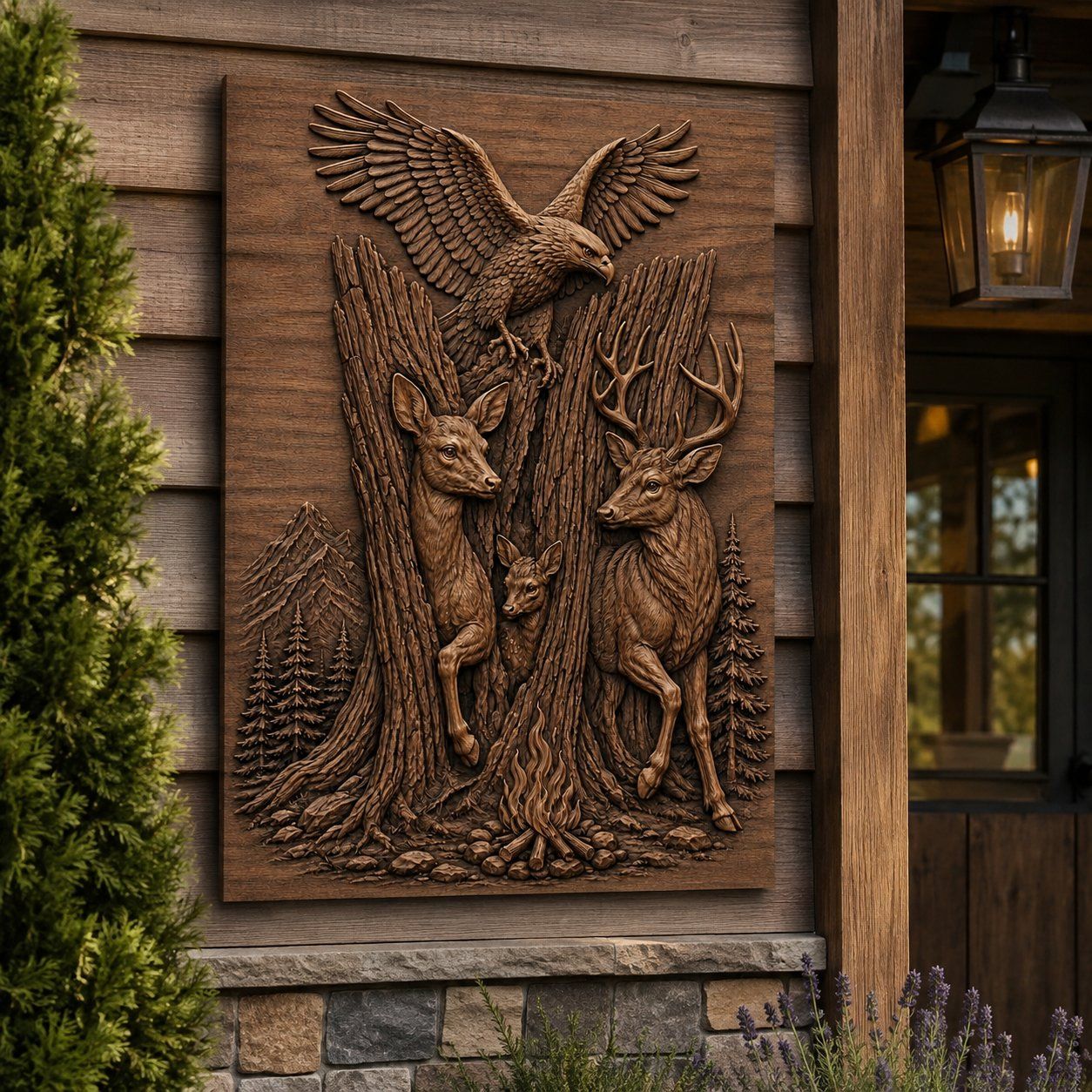 Majestic Eagle and Deer Forest Wilderness CNC Relief STL bas-relief STL — view 6