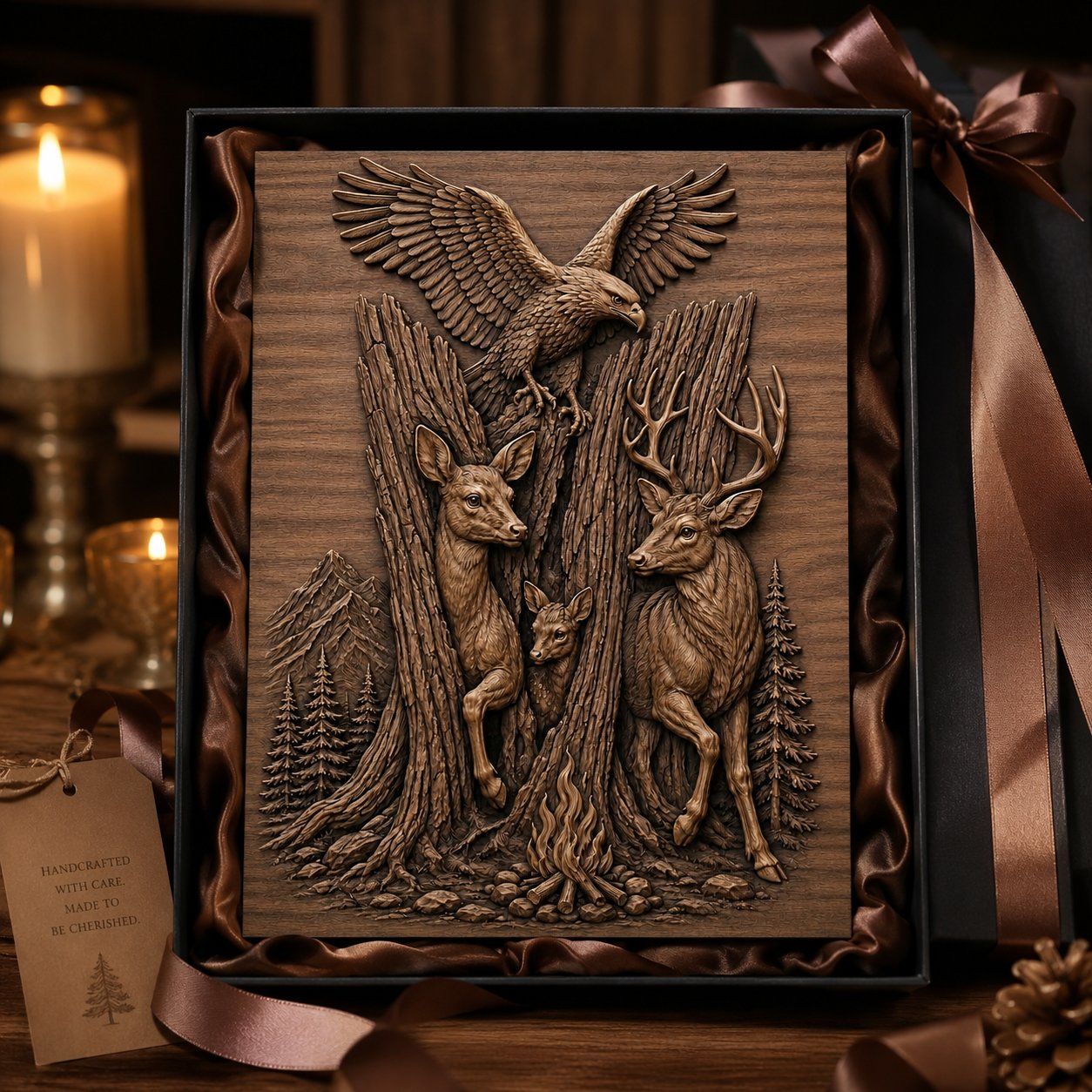 Majestic Eagle and Deer Forest Wilderness CNC Relief STL bas-relief STL — view 7