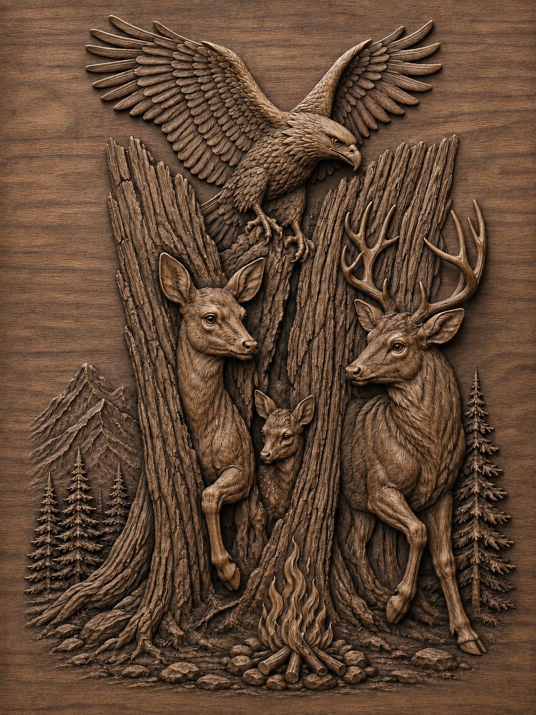 Majestic Eagle and Deer Forest Wilderness CNC Relief STL bas-relief STL — view 9
