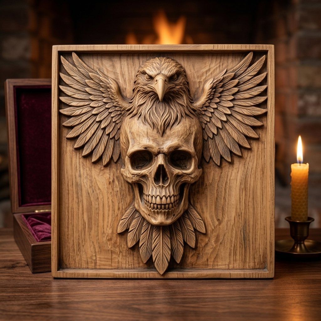 Majestic Eagle Skull Winged Bas Relief bas-relief STL — view 10