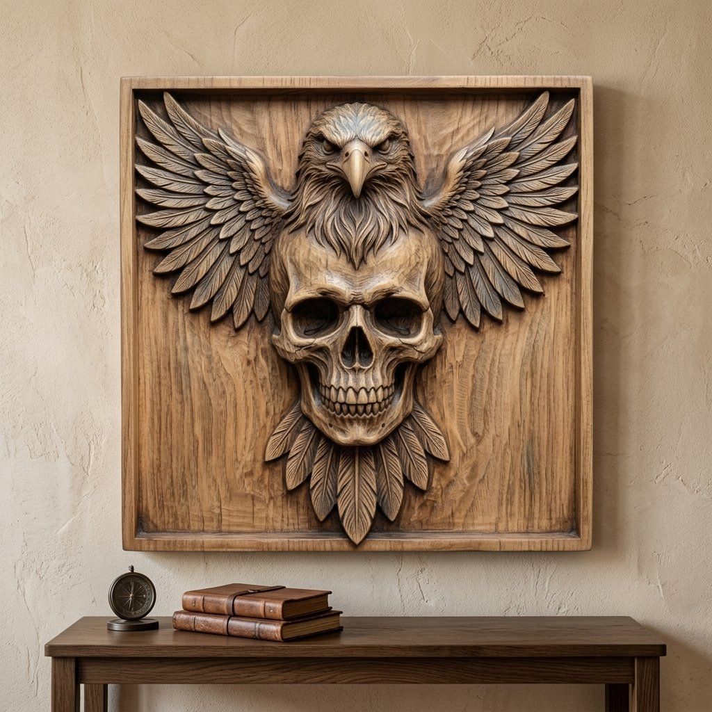 Majestic Eagle Skull Winged Bas Relief bas-relief STL — view 7