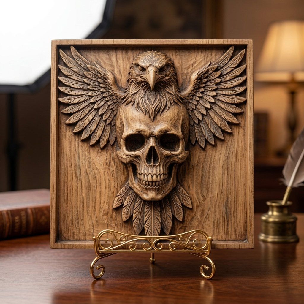Majestic Eagle Skull Winged Bas Relief bas-relief STL — view 8
