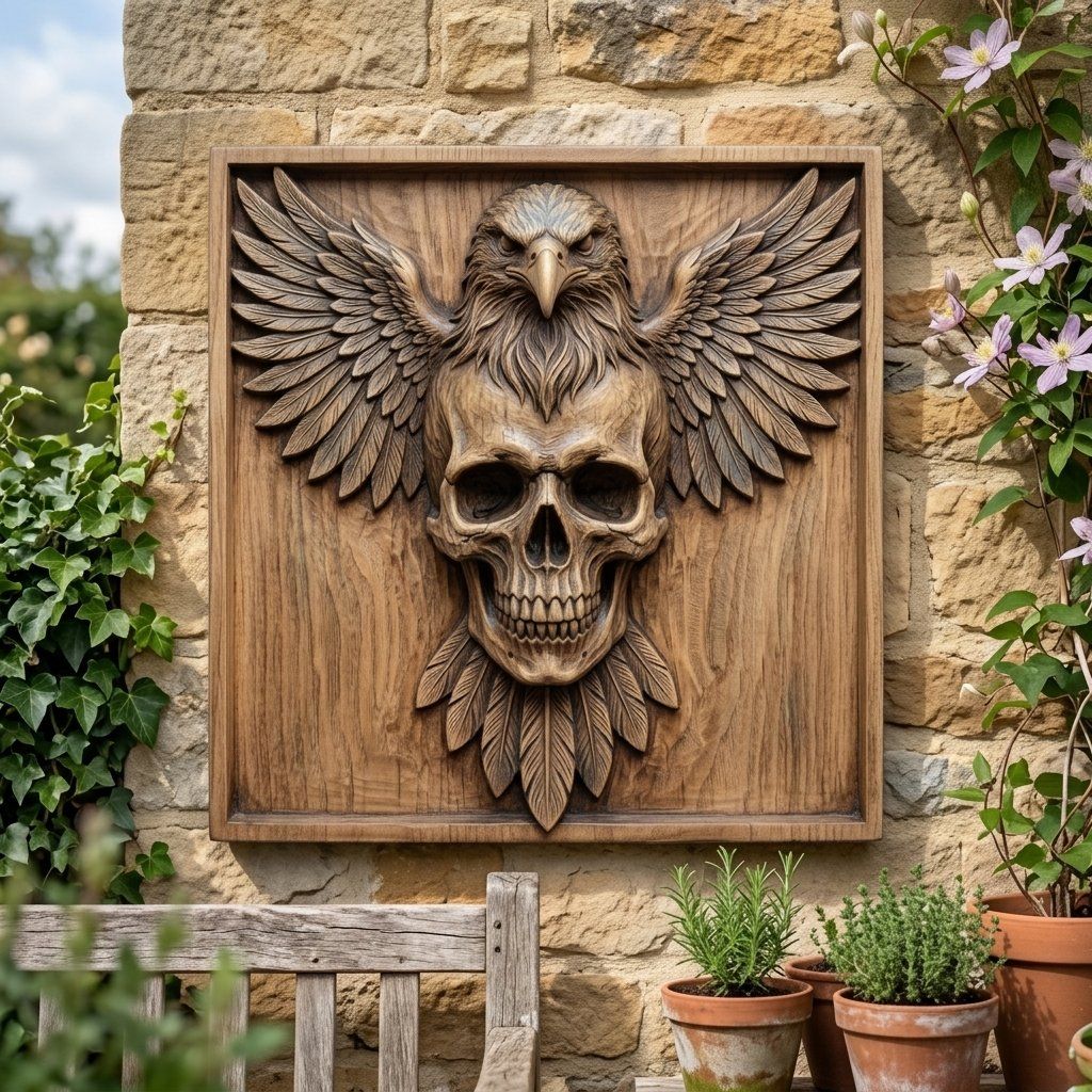 Majestic Eagle Skull Winged Bas Relief bas-relief STL — view 9