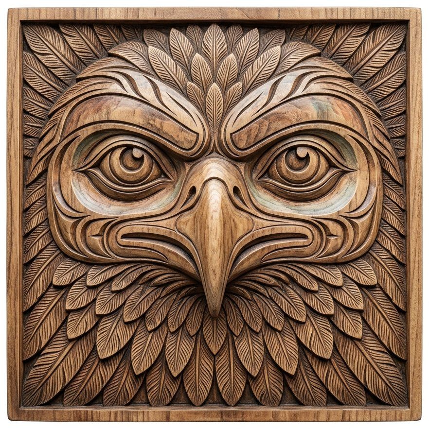 Majestic Eagle Spirit Wall Panel | Native Inspired Totem Carving | Masterpiece Wood Relief Decor | Large Format Eagle Face Artwork — carved bas relief STL file for CNC