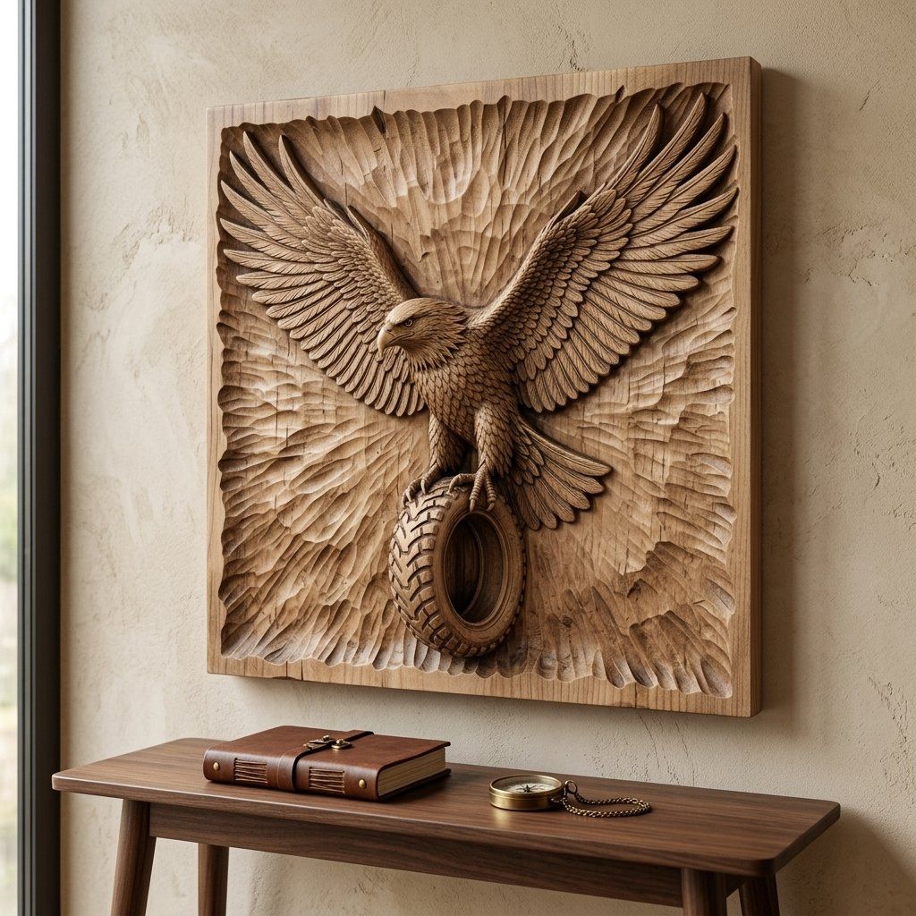 Majestic Eagle Tire Wall Art bas-relief STL — view 3