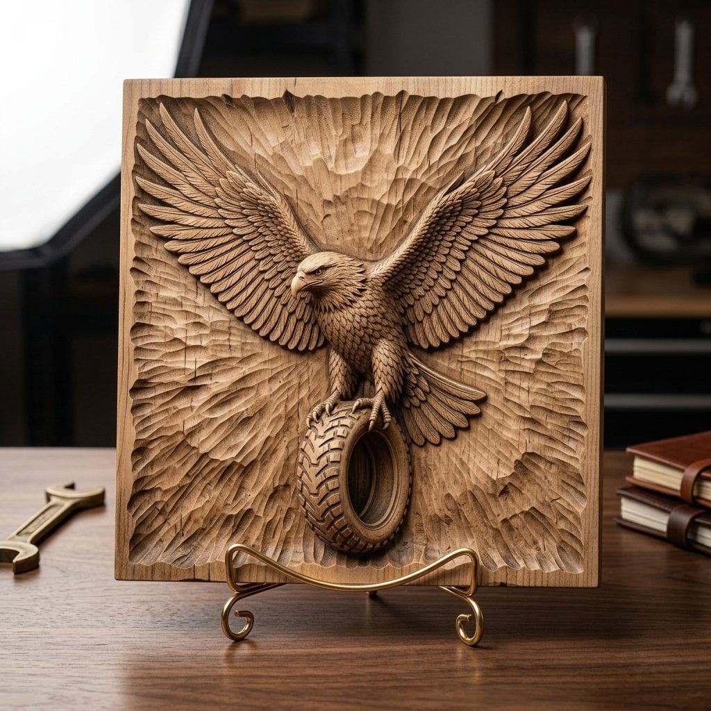 Majestic Eagle Tire Wall Art bas-relief STL — view 4