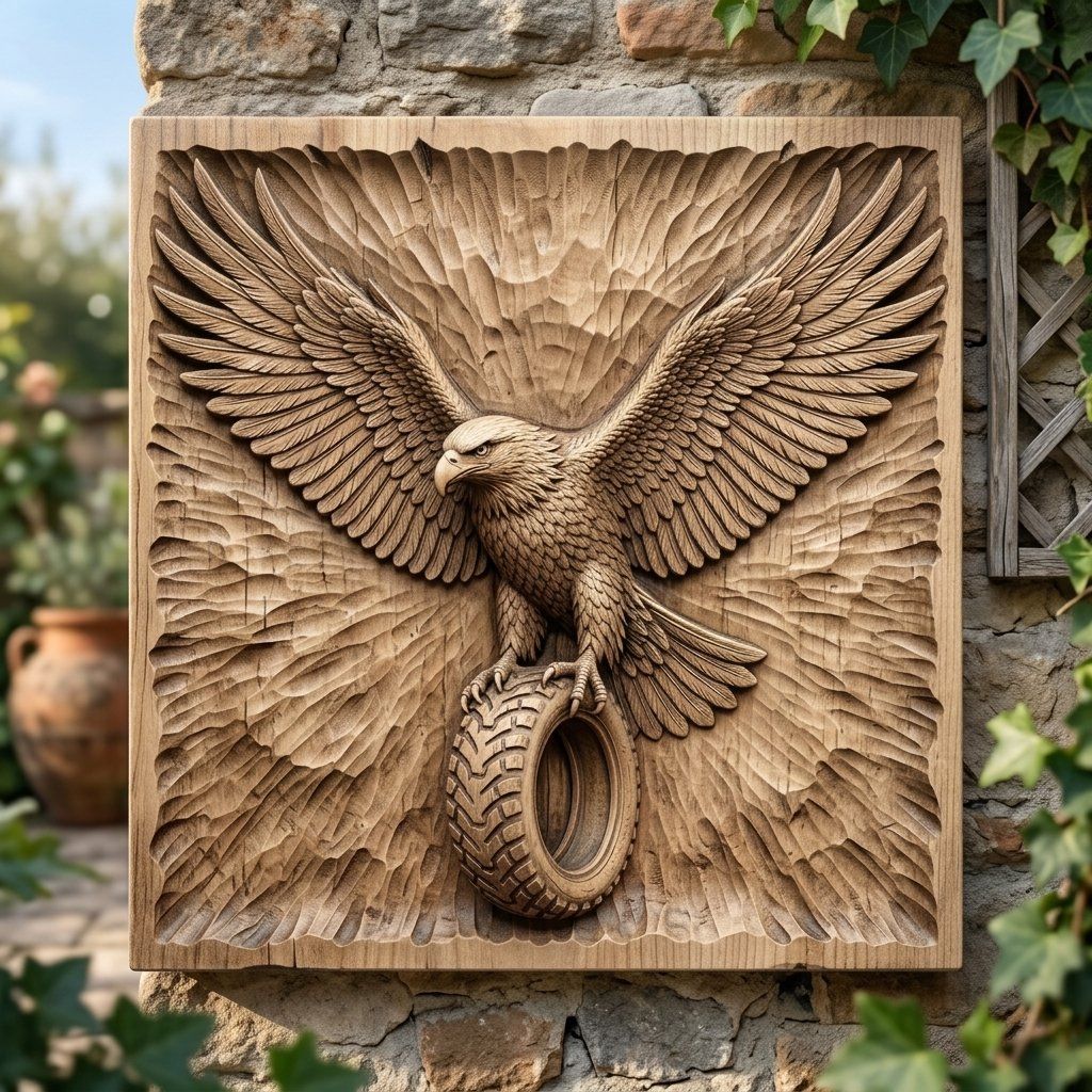 Majestic Eagle Tire Wall Art bas-relief STL — view 5