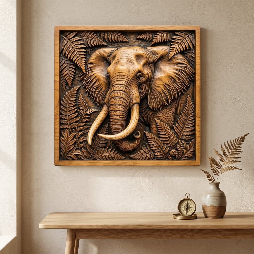 Majestic Elephant Wildlife Scene CNC Relief STL bas-relief STL — view 12