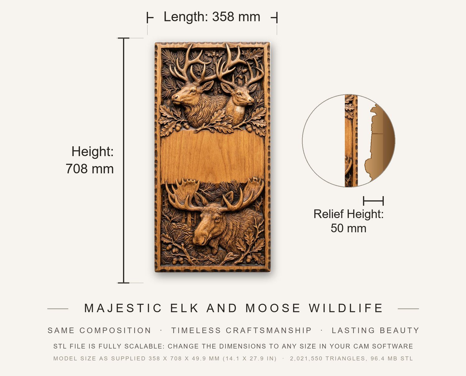 Doorbell plate Majestic Elk and Moose Wildlife CNC Relief STL bas-relief STL — view 3