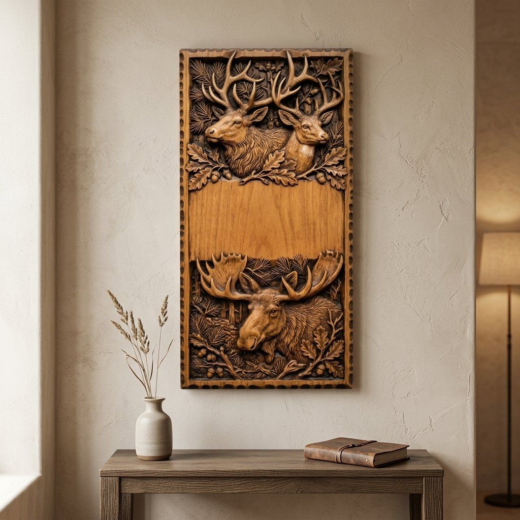 Doorbell plate Majestic Elk and Moose Wildlife CNC Relief STL bas-relief STL — view 14