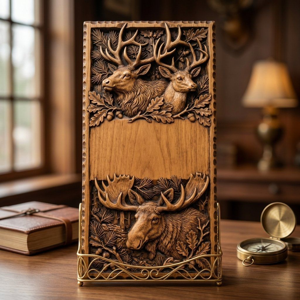 Doorbell plate Majestic Elk and Moose Wildlife CNC Relief STL bas-relief STL design