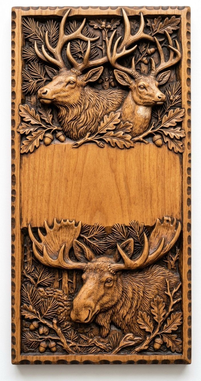 Doorbell plate Majestic Elk and Moose Wildlife CNC Relief STL bas-relief STL — view 4