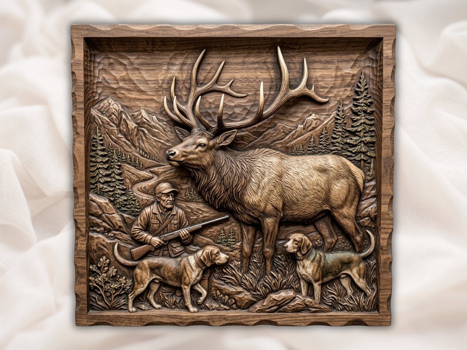 Majestic Elk Hunting Scene CNC Relief STL bas-relief STL — view 2