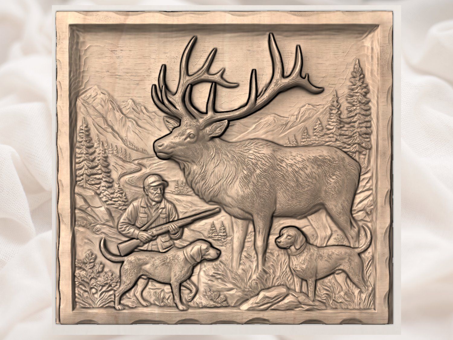 Majestic Elk Hunting Scene CNC Relief STL bas-relief STL — view 3