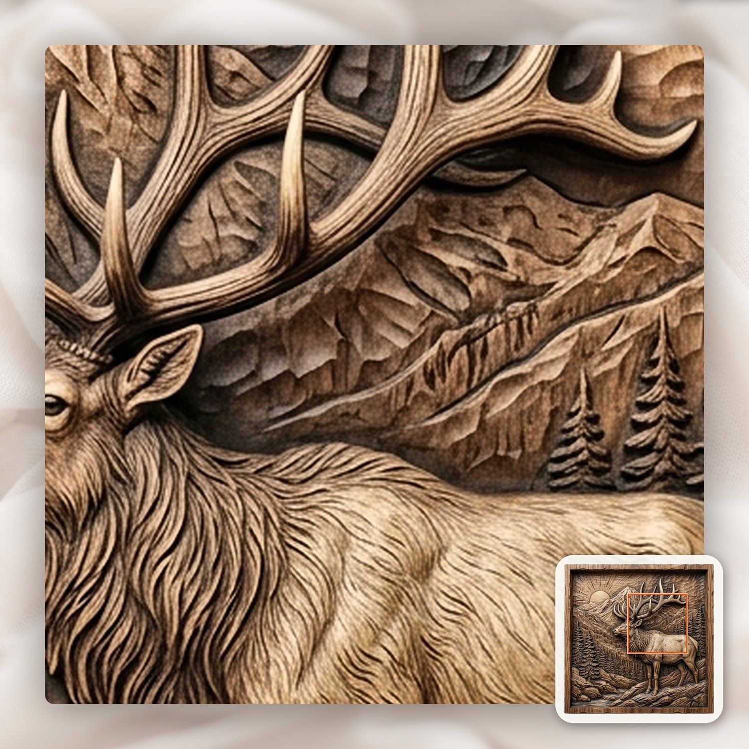 Majestic Elk Mountain Wildlife Scene CNC Relief STL bas-relief STL — view 11
