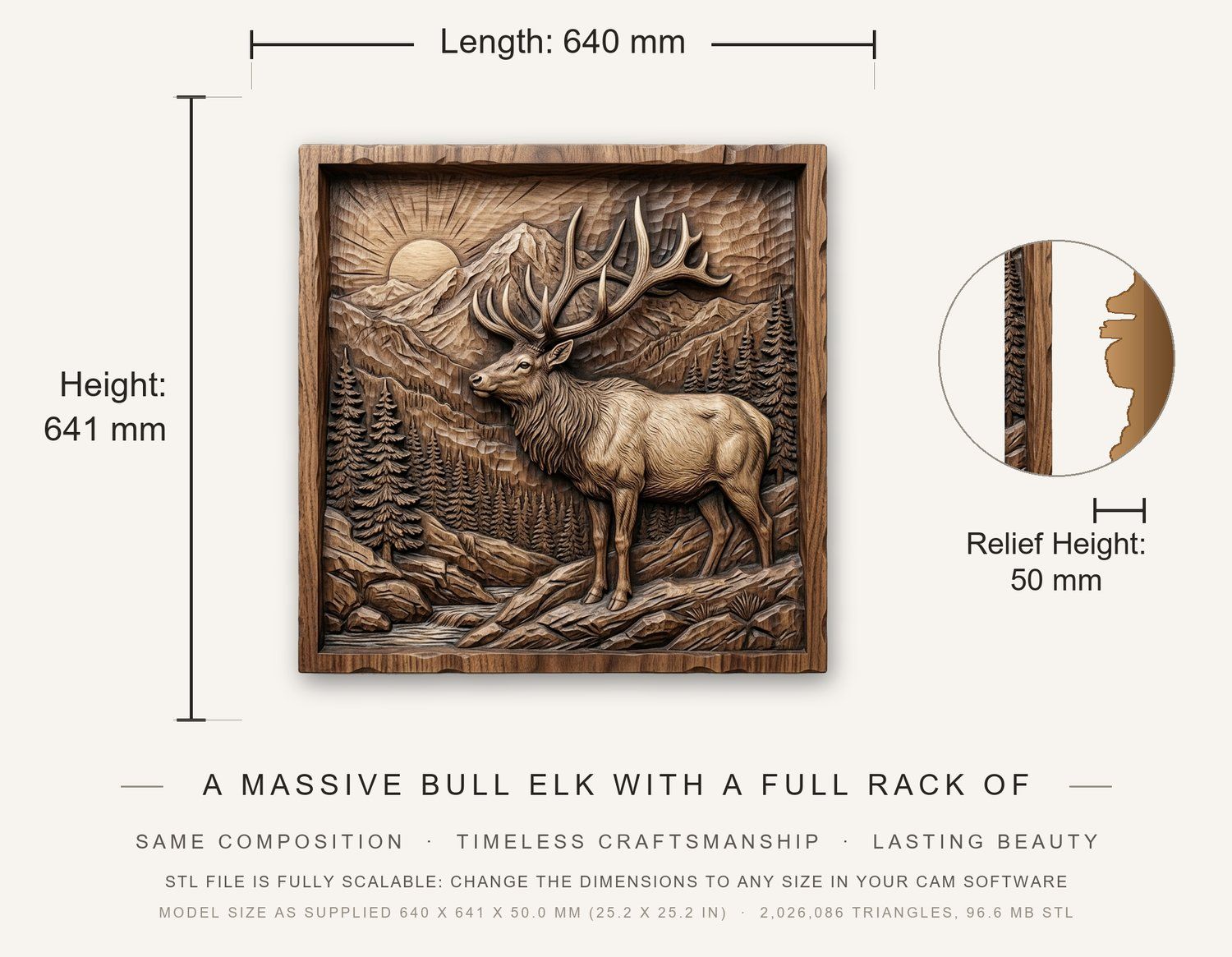 Majestic Elk Mountain Wildlife Scene CNC Relief STL bas-relief STL — view 3