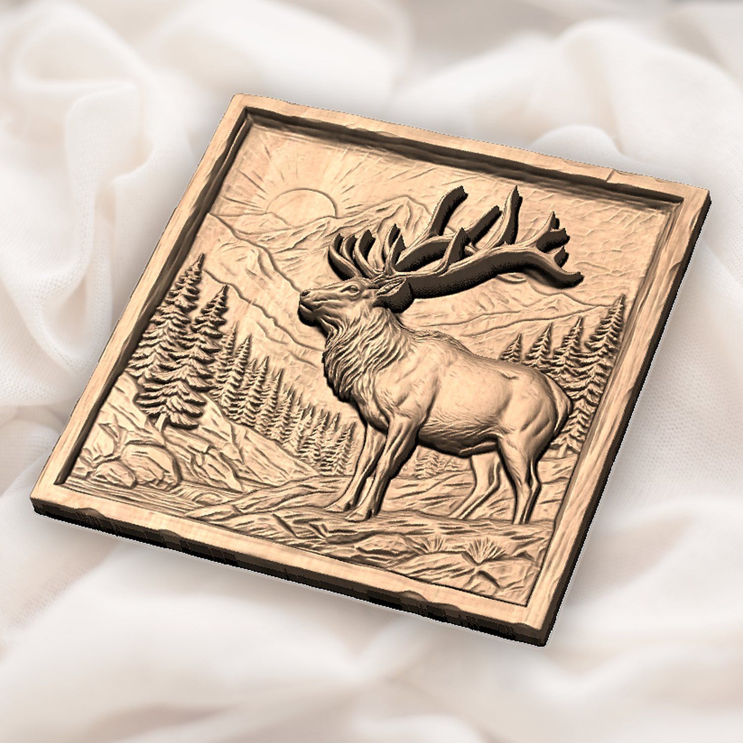 Majestic Elk Mountain Wildlife Scene CNC Relief STL bas-relief STL — view 5