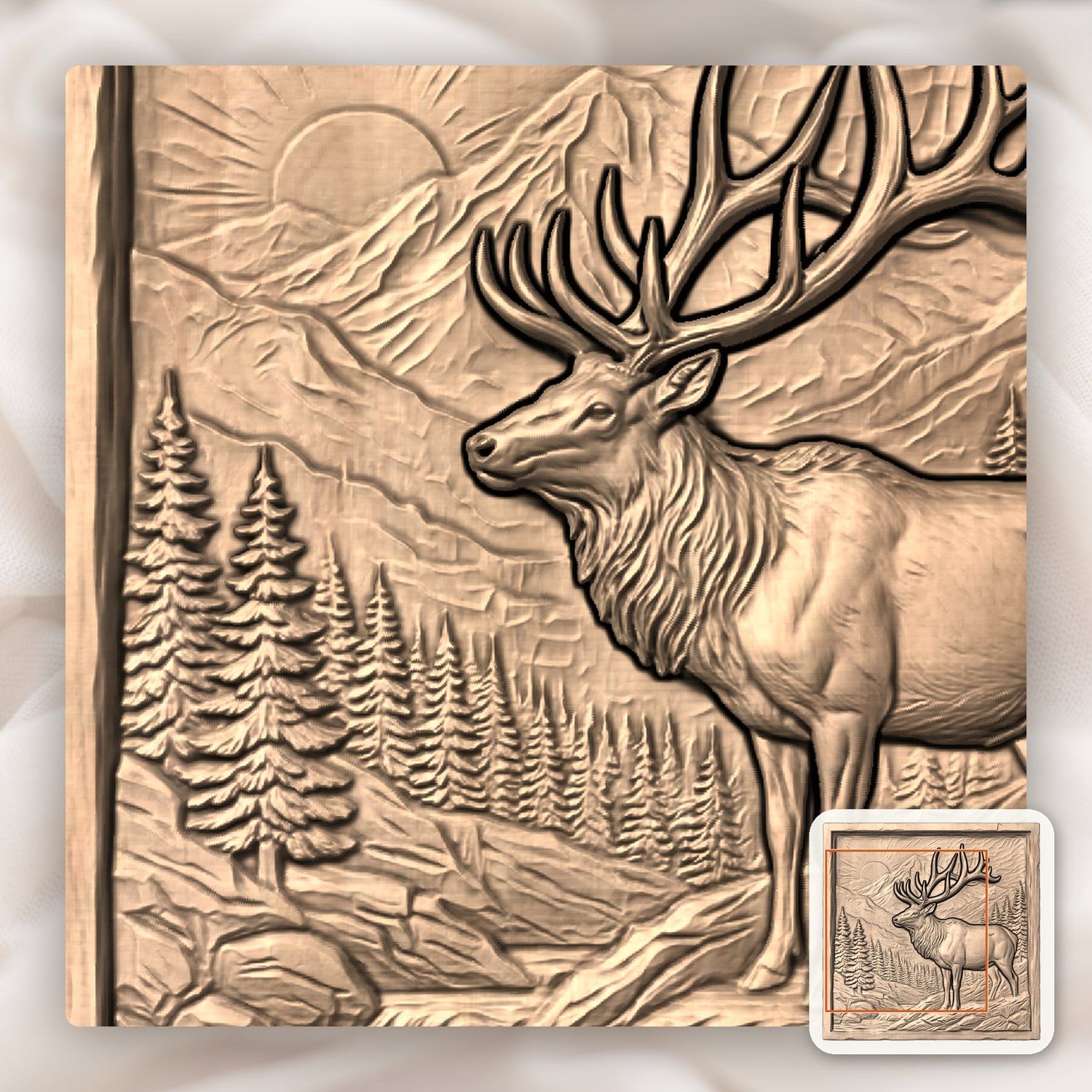 Majestic Elk Mountain Wildlife Scene CNC Relief STL bas-relief STL — view 6