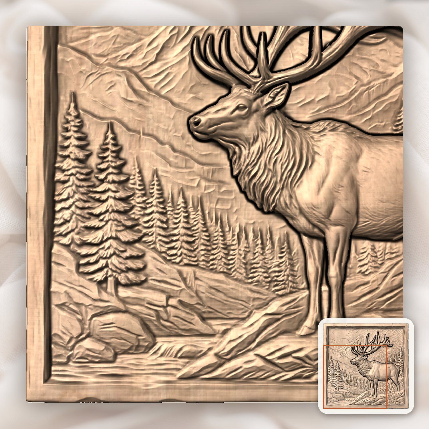 Majestic Elk Mountain Wildlife Scene CNC Relief STL bas-relief STL — view 7