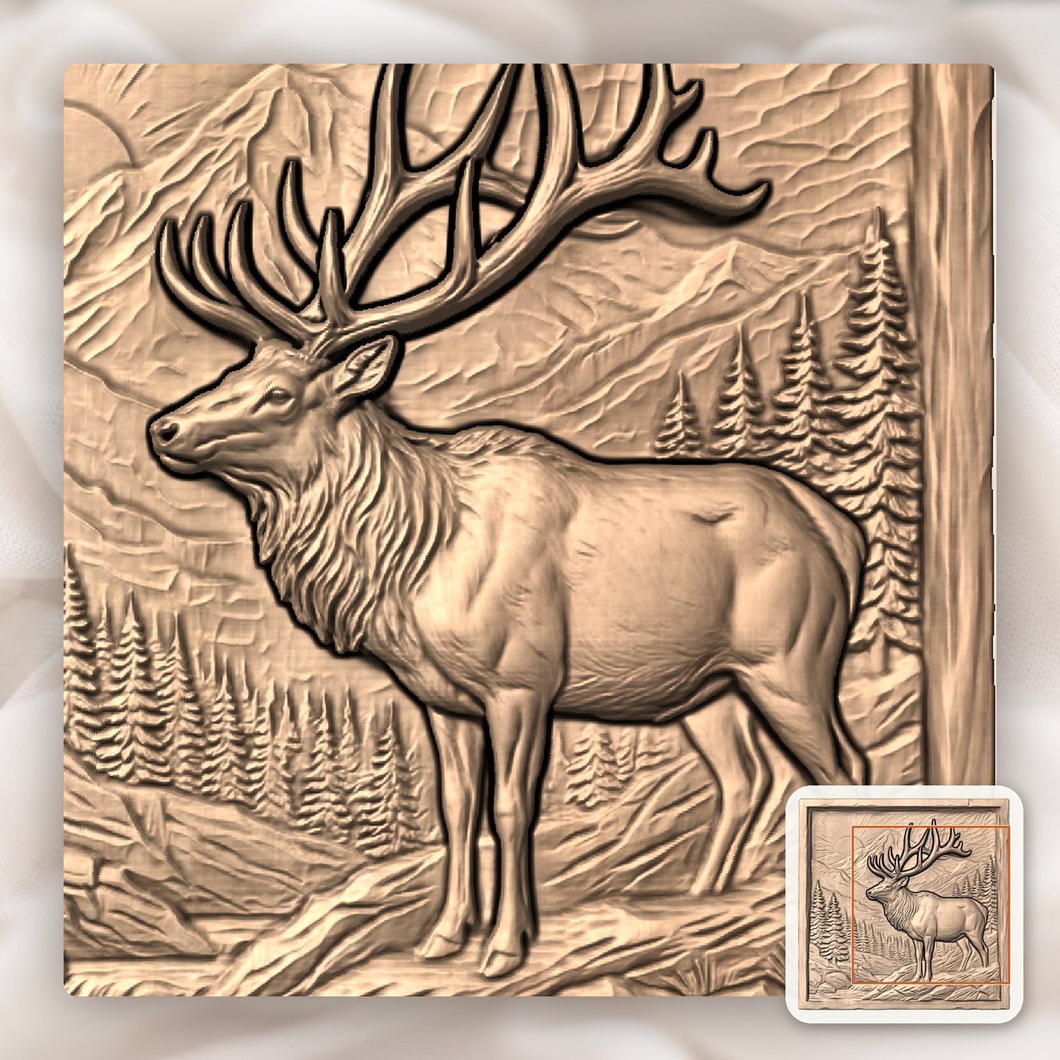 Majestic Elk Mountain Wildlife Scene CNC Relief STL bas-relief STL — view 8