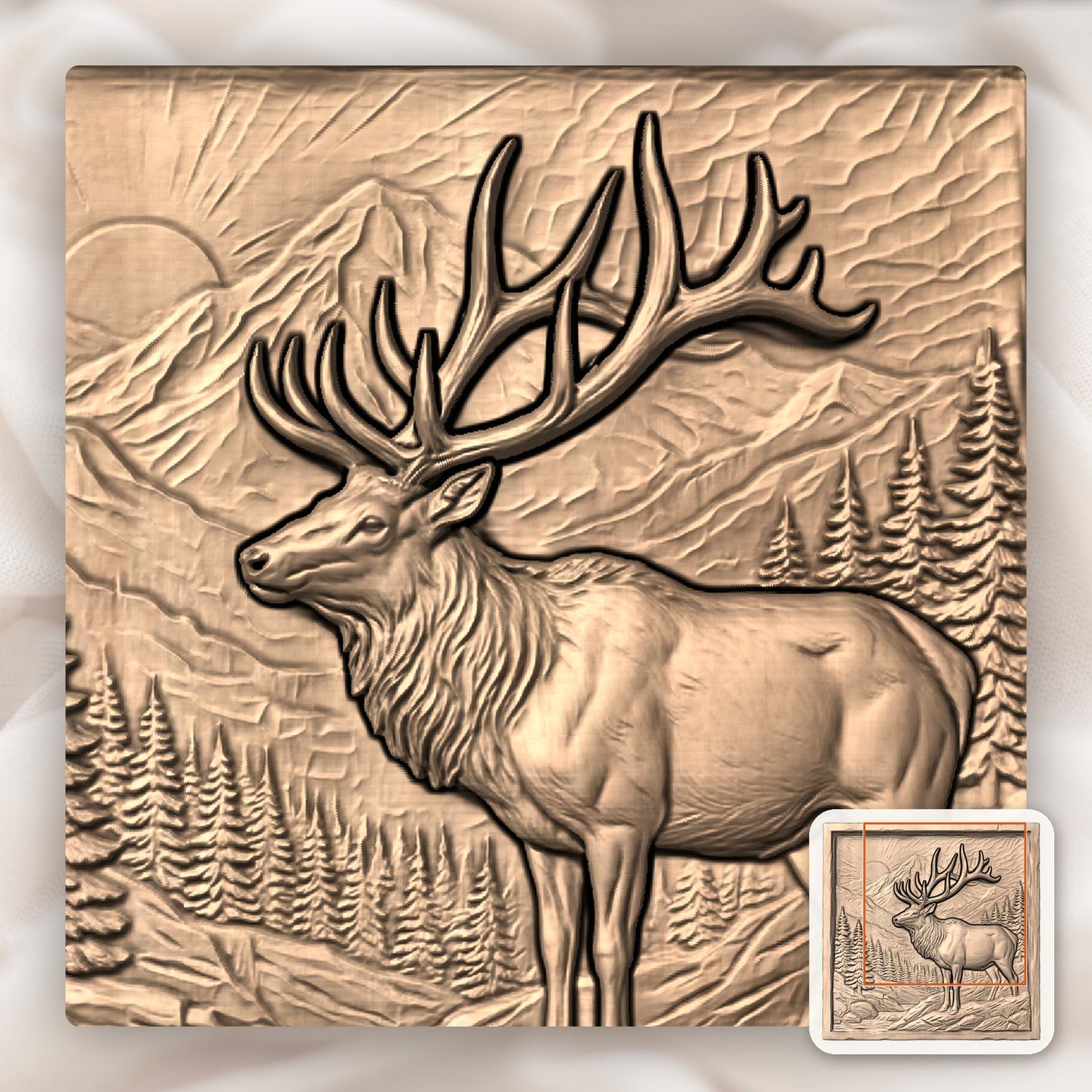 Majestic Elk Mountain Wildlife Scene CNC Relief STL bas-relief STL — view 9