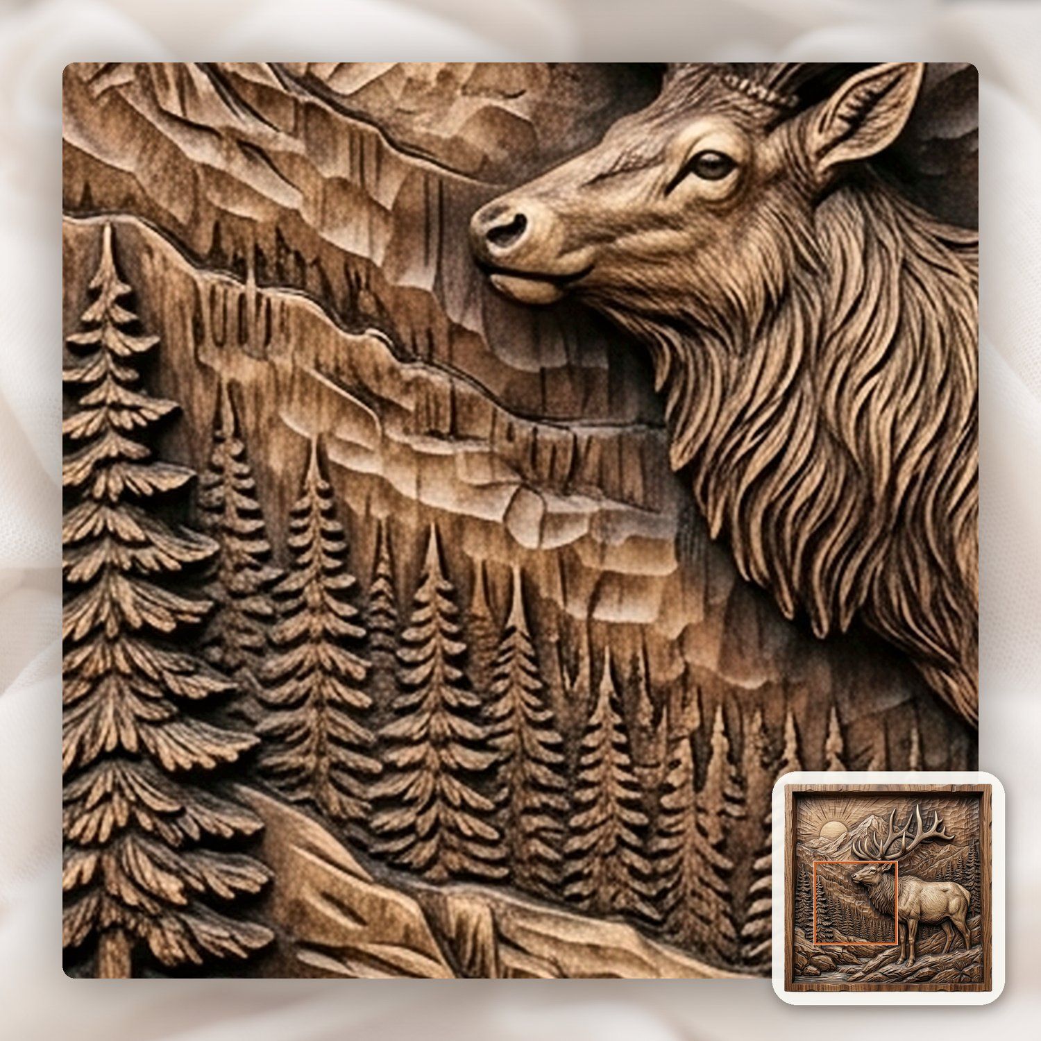 Majestic Elk Mountain Wildlife Scene CNC Relief STL bas-relief STL — view 10
