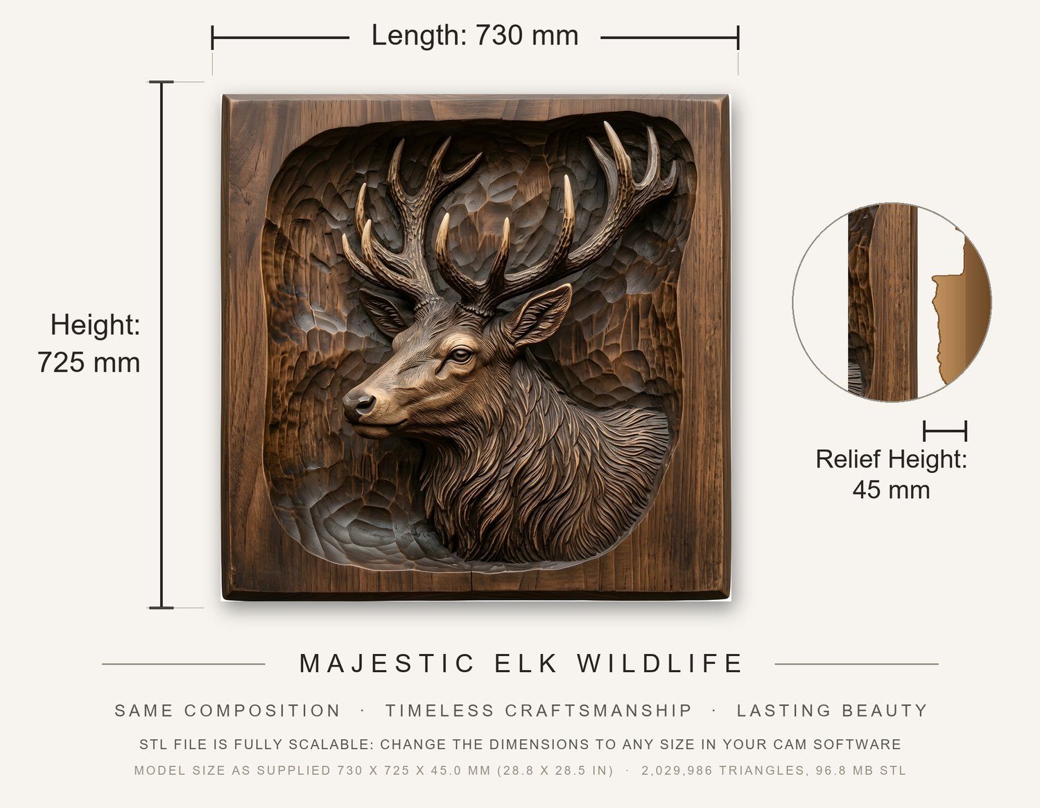 Majestic Elk Wildlife CNC Relief STL bas-relief STL — view 3