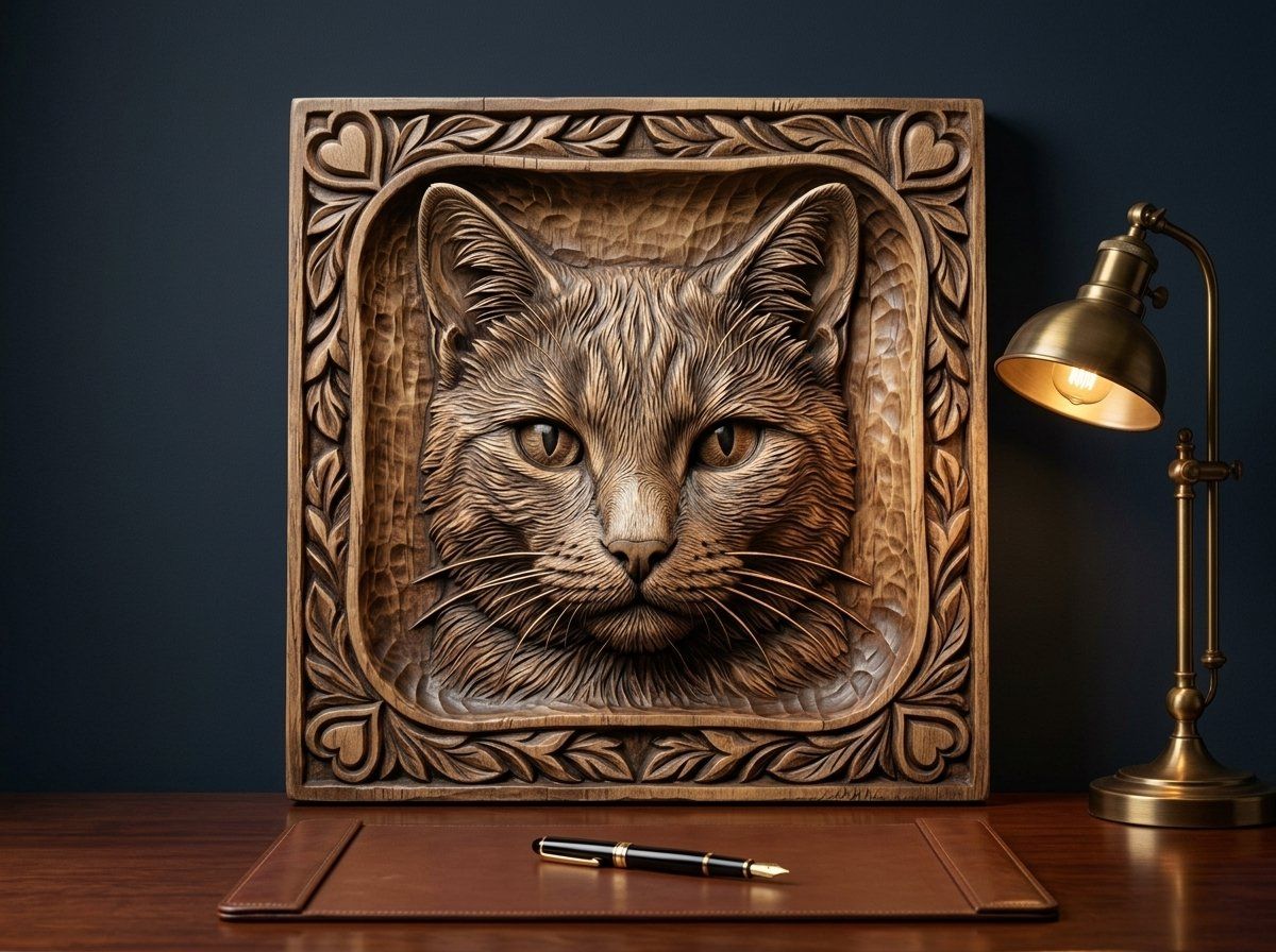 Majestic Feline Portrait CNC Relief STL bas-relief STL — view 13