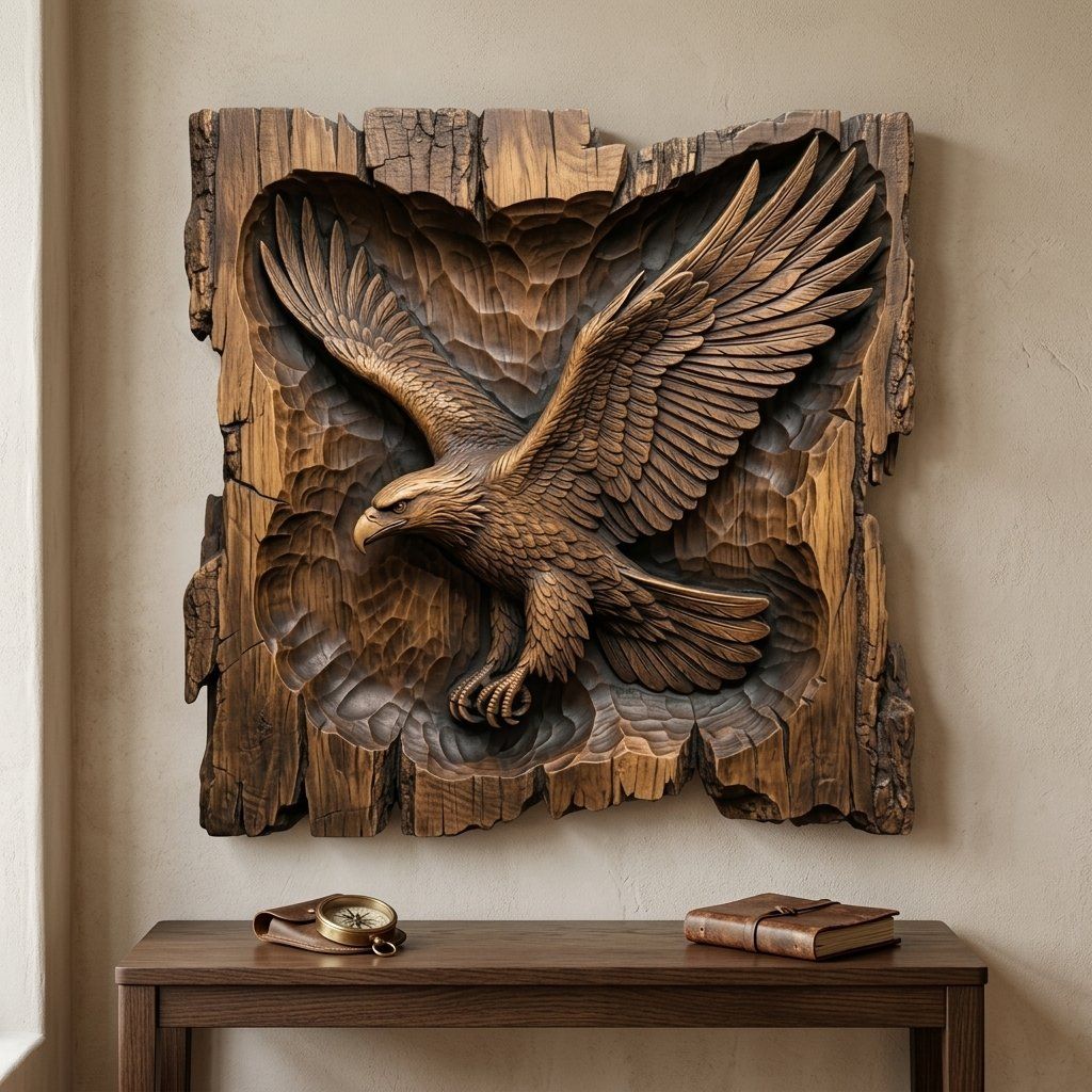 Majestic Flying Bald Eagle Wildlife Scene CNC Relief STL bas-relief STL — view 14