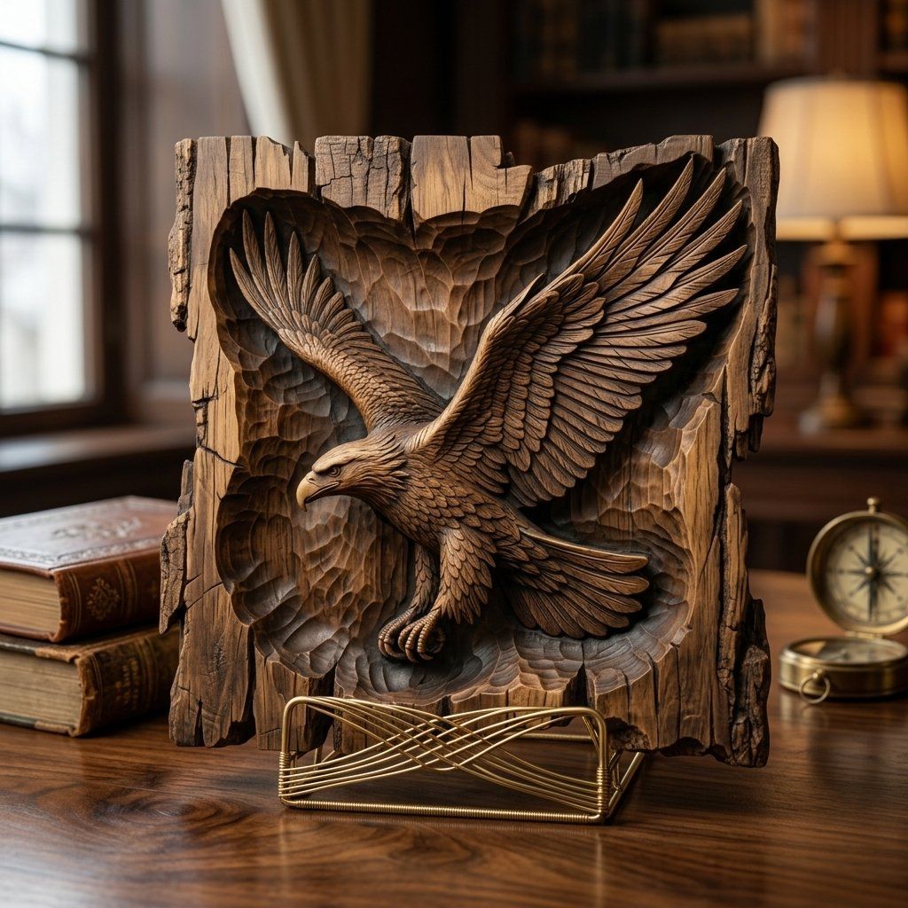 Majestic Flying Bald Eagle Wildlife Scene CNC Relief STL bas-relief STL — view 3