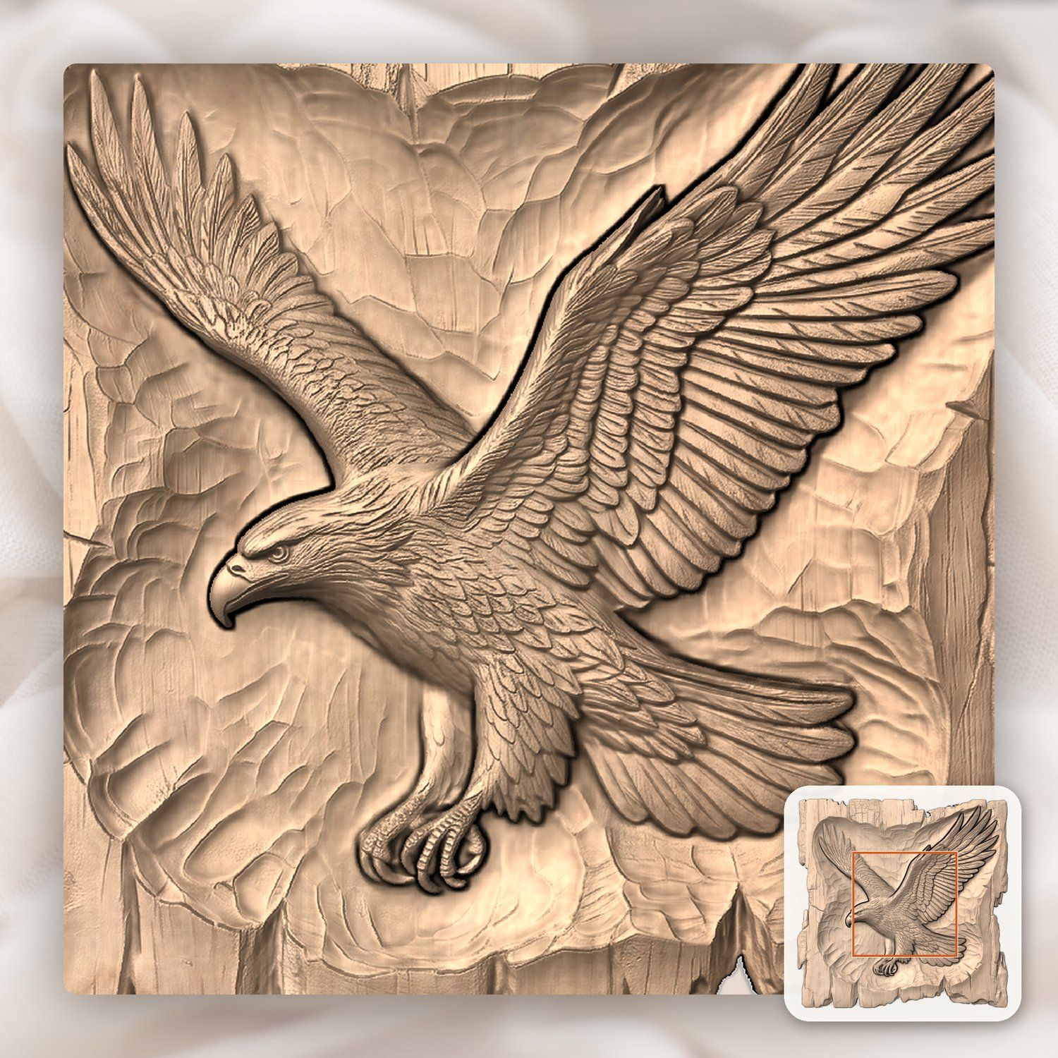 Majestic Flying Bald Eagle Wildlife Scene CNC Relief STL bas-relief STL — view 6