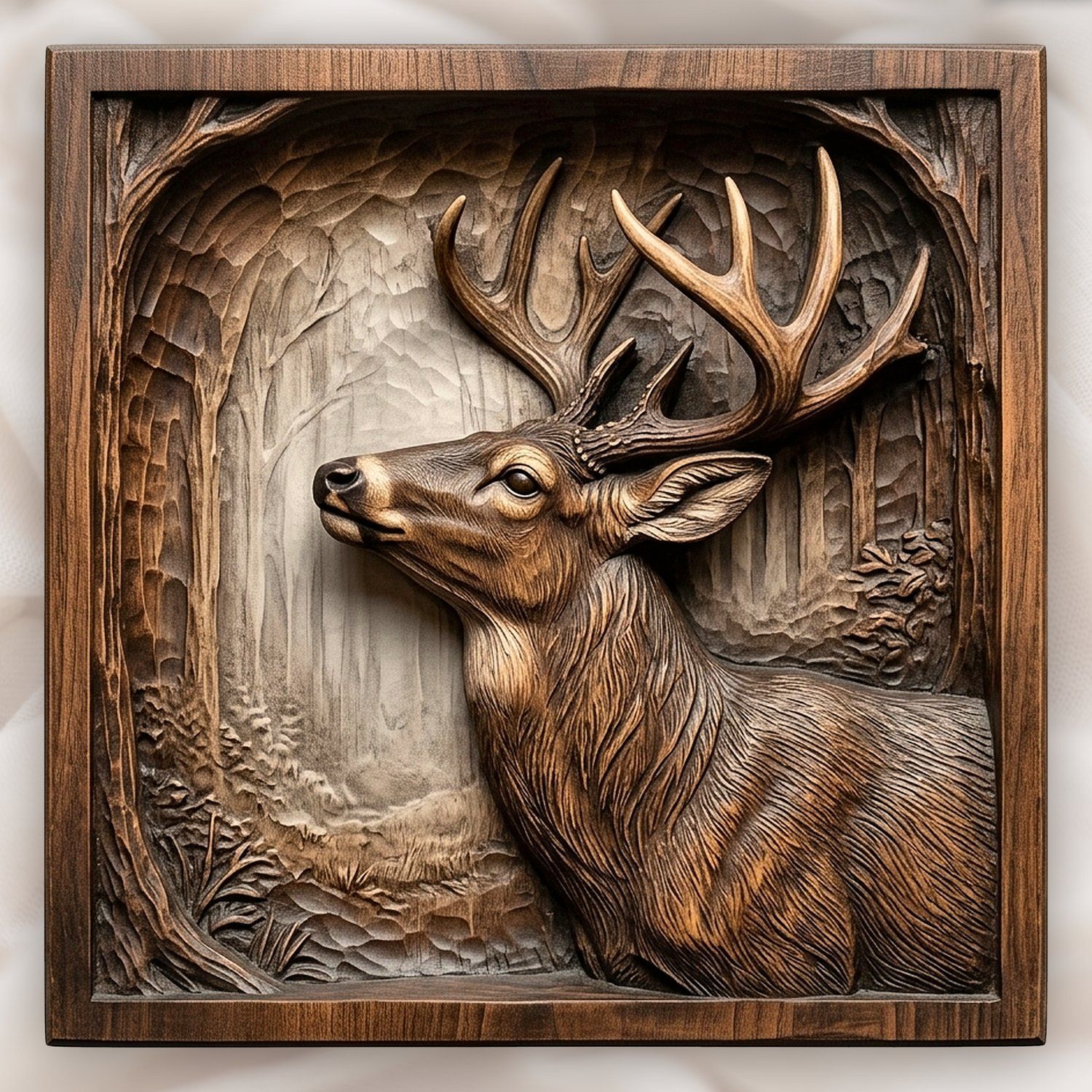 Majestic Forest Buck Looking Up CNC Relief STL bas-relief STL design