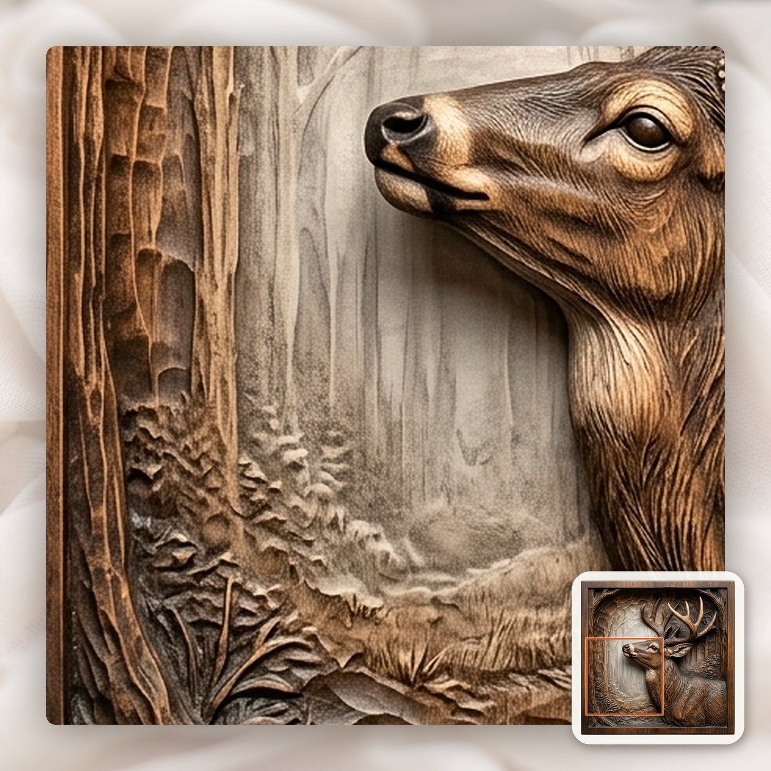 Majestic Forest Buck Looking Up CNC Relief STL bas-relief STL — view 12