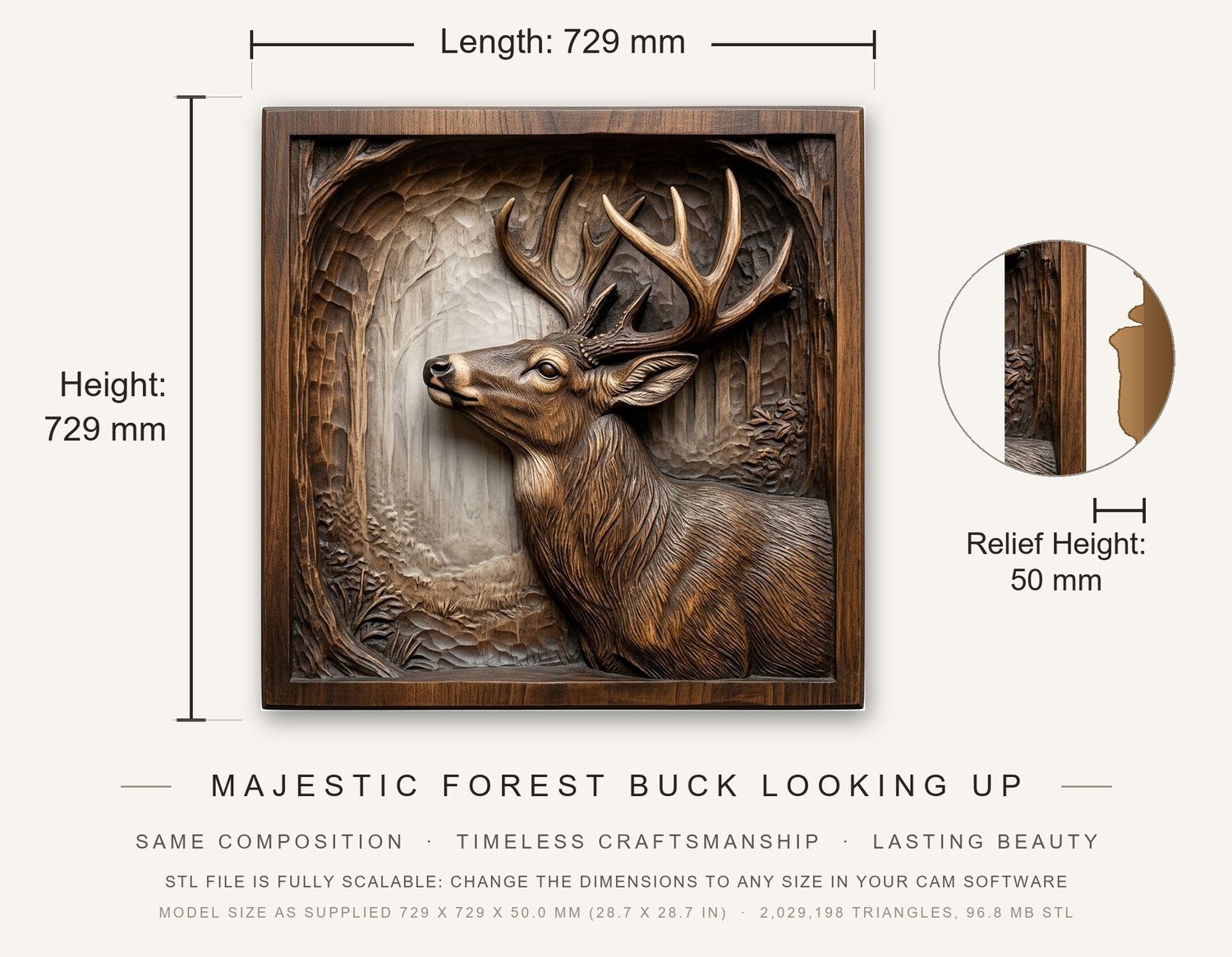 Majestic Forest Buck Looking Up CNC Relief STL bas-relief STL — view 3
