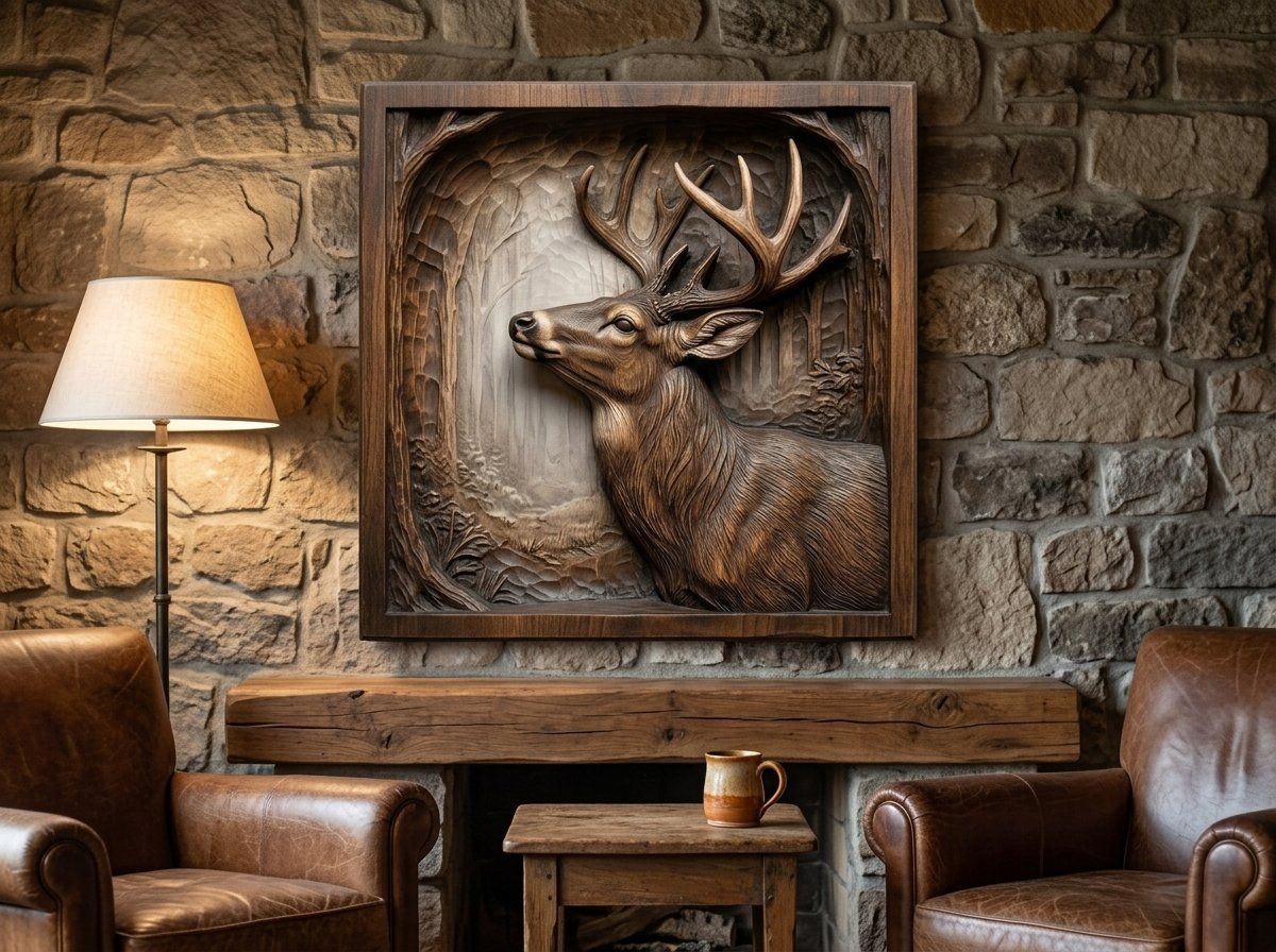 Majestic Forest Buck Looking Up CNC Relief STL bas-relief STL — view 13