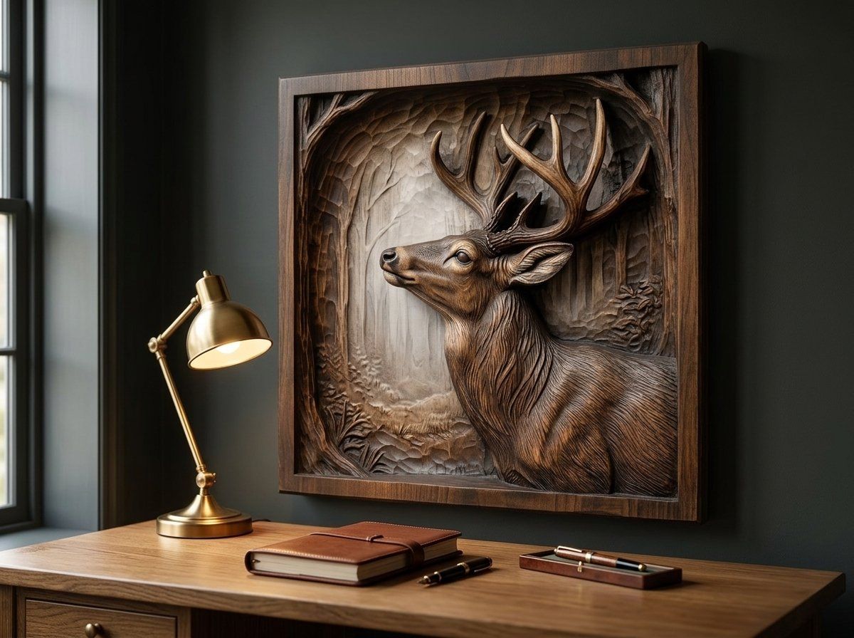 Majestic Forest Buck Looking Up CNC Relief STL bas-relief STL — view 14