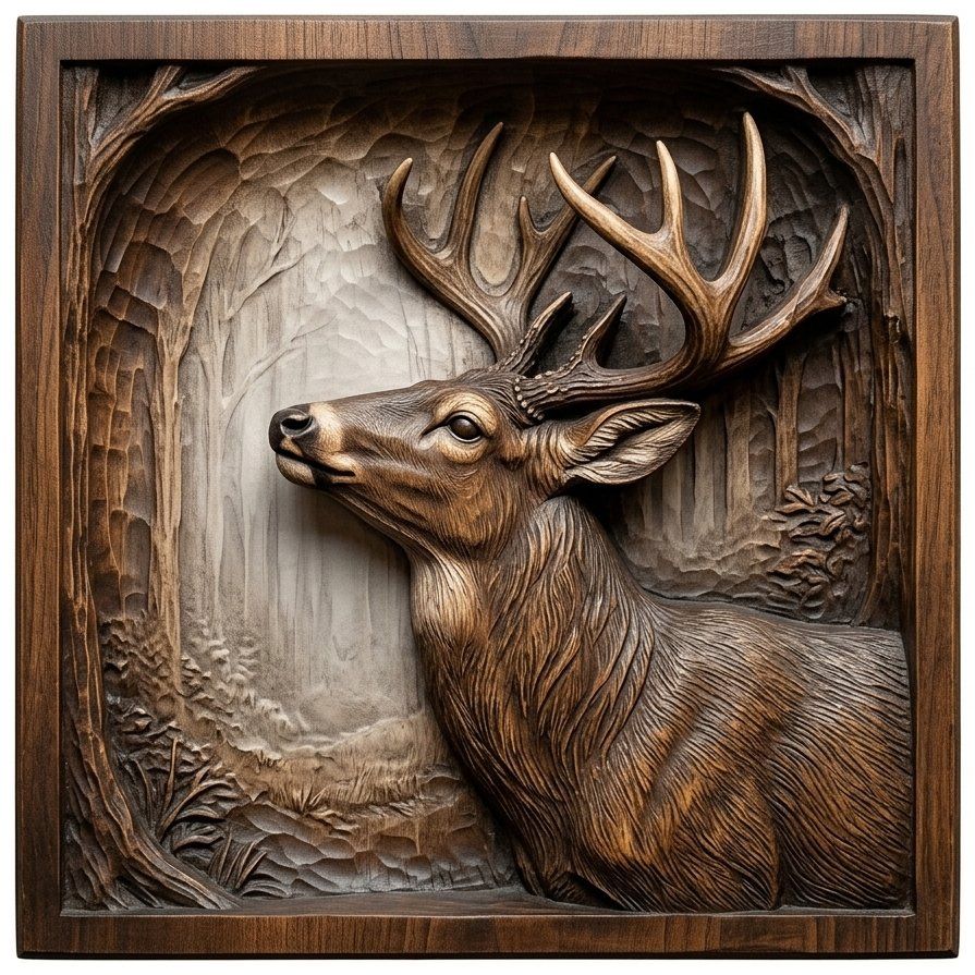 Majestic Forest Buck Looking Up CNC Relief STL bas-relief STL — view 4