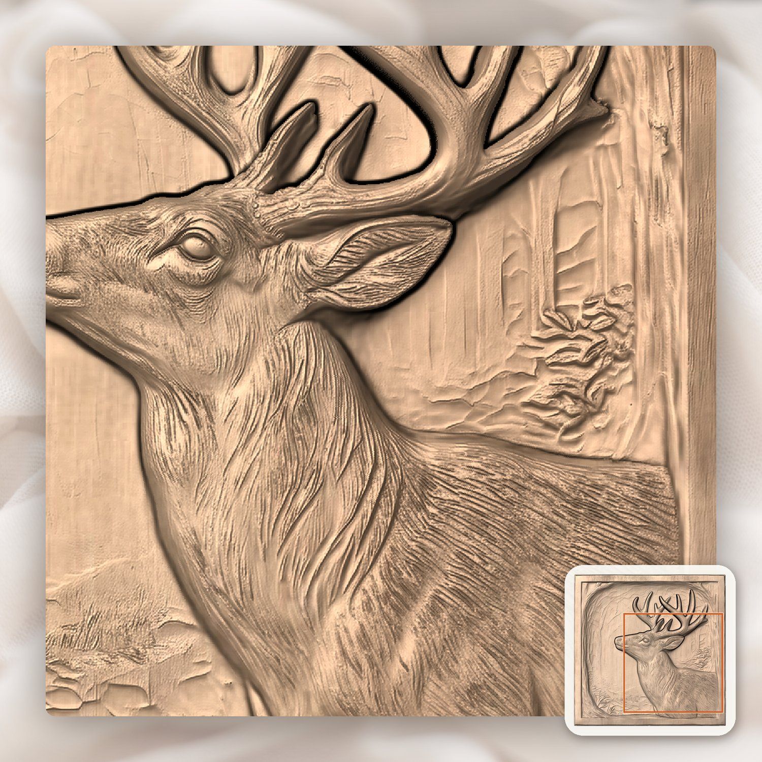 Majestic Forest Buck Looking Up CNC Relief STL bas-relief STL — view 8